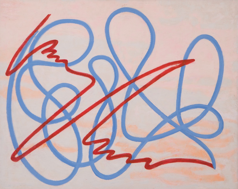 Abstract squiggle lines (like a signature) in red and blue