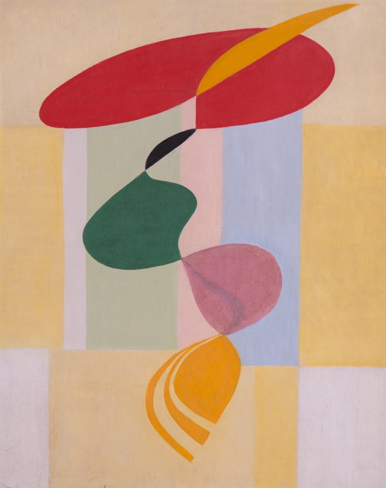  Flora Crockett (1892-1979) # September 28 – November 21, 2015 &lt;alt:Abstract floating shapes (red, yellow, green, pink, black) with blocks of color in background/&gt;