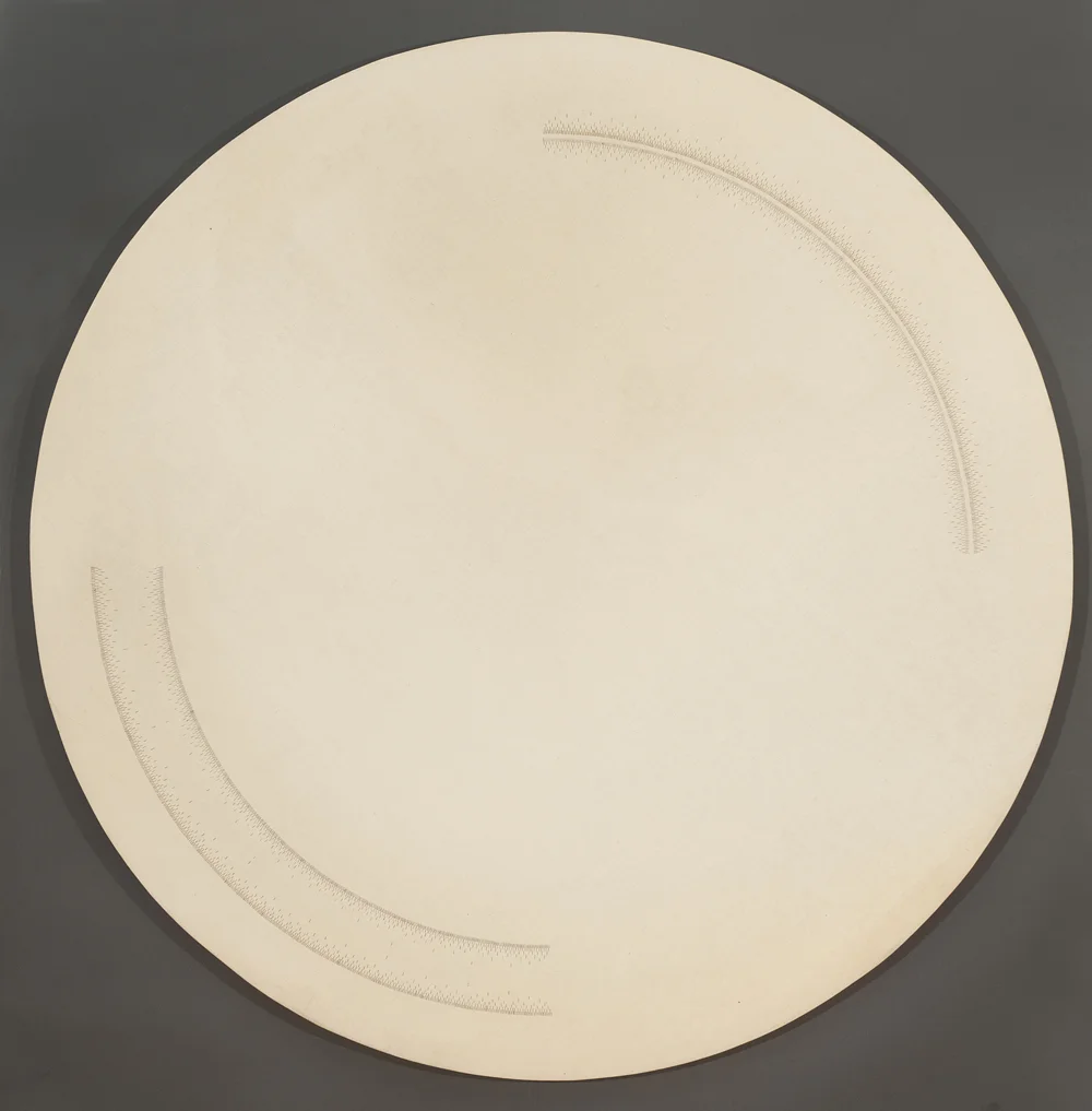 Circular muslin work with gold, silver, and bronze thread