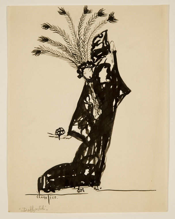 Ink drawing of woman posing with headdress