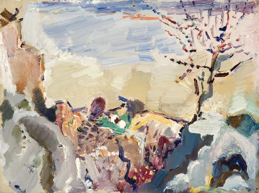 Abstract painting of rocky landscape