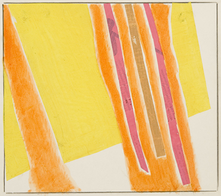 Abstract vertical shapes (orange, yellow, pink, beige, white)