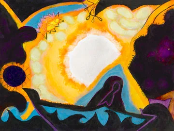 Abstract shapes (yellow, orange, purple, blue, green, black, white)