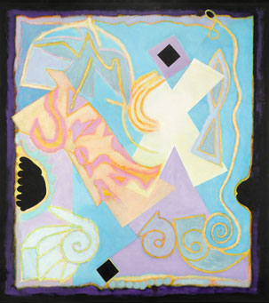 Abstract shapes (pink, blue, purple, black, white, yellow)