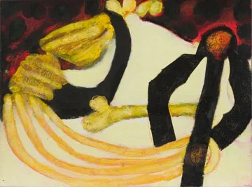 Abstract shapes (white, yellow, black, red)
