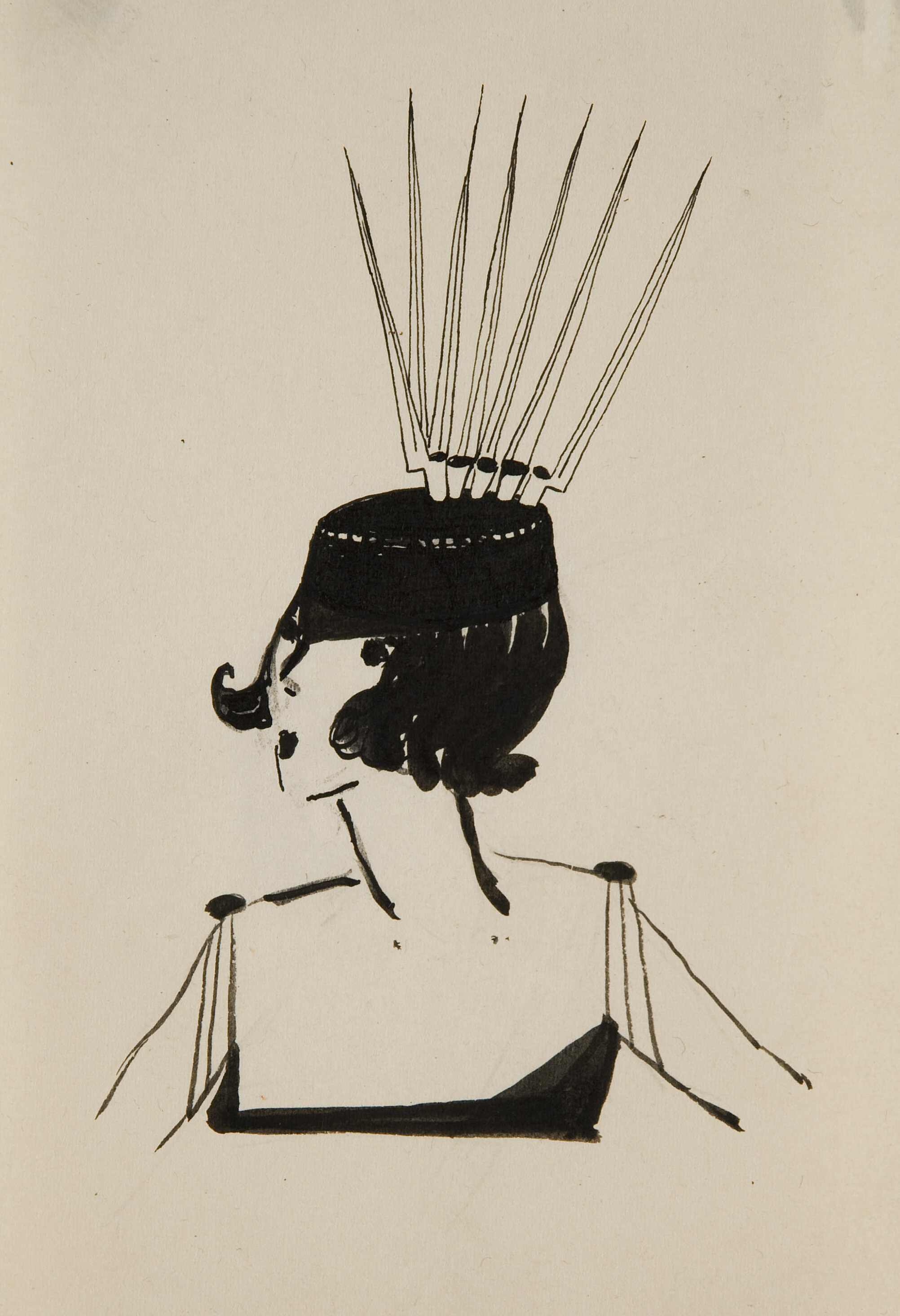 Drawing of woman wearing a headpiece