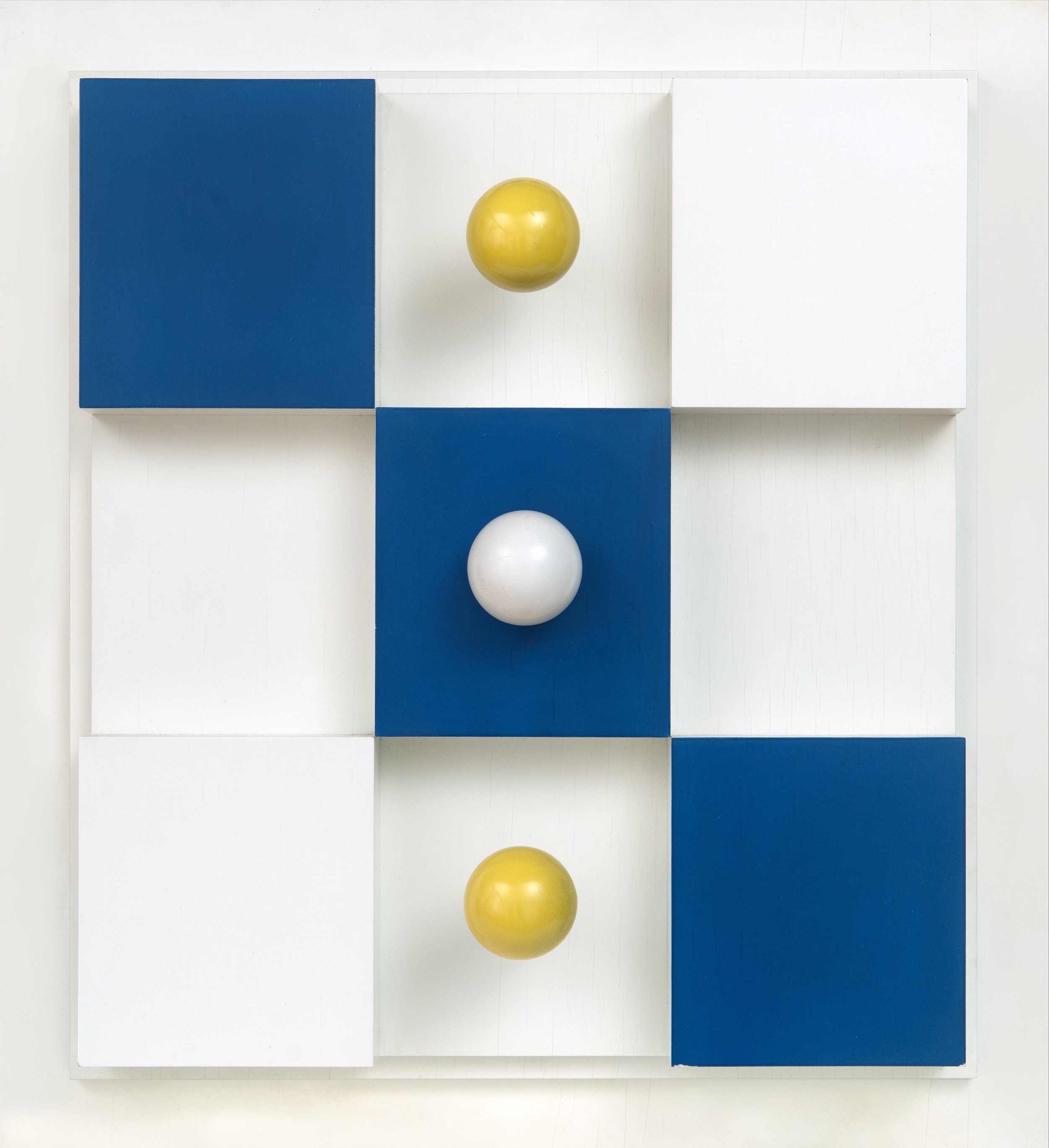 Constructing Biederman &lt;alt: Geometric wood construction of cubes and spheres in white, blue, and yellow. &lt;/&gt;