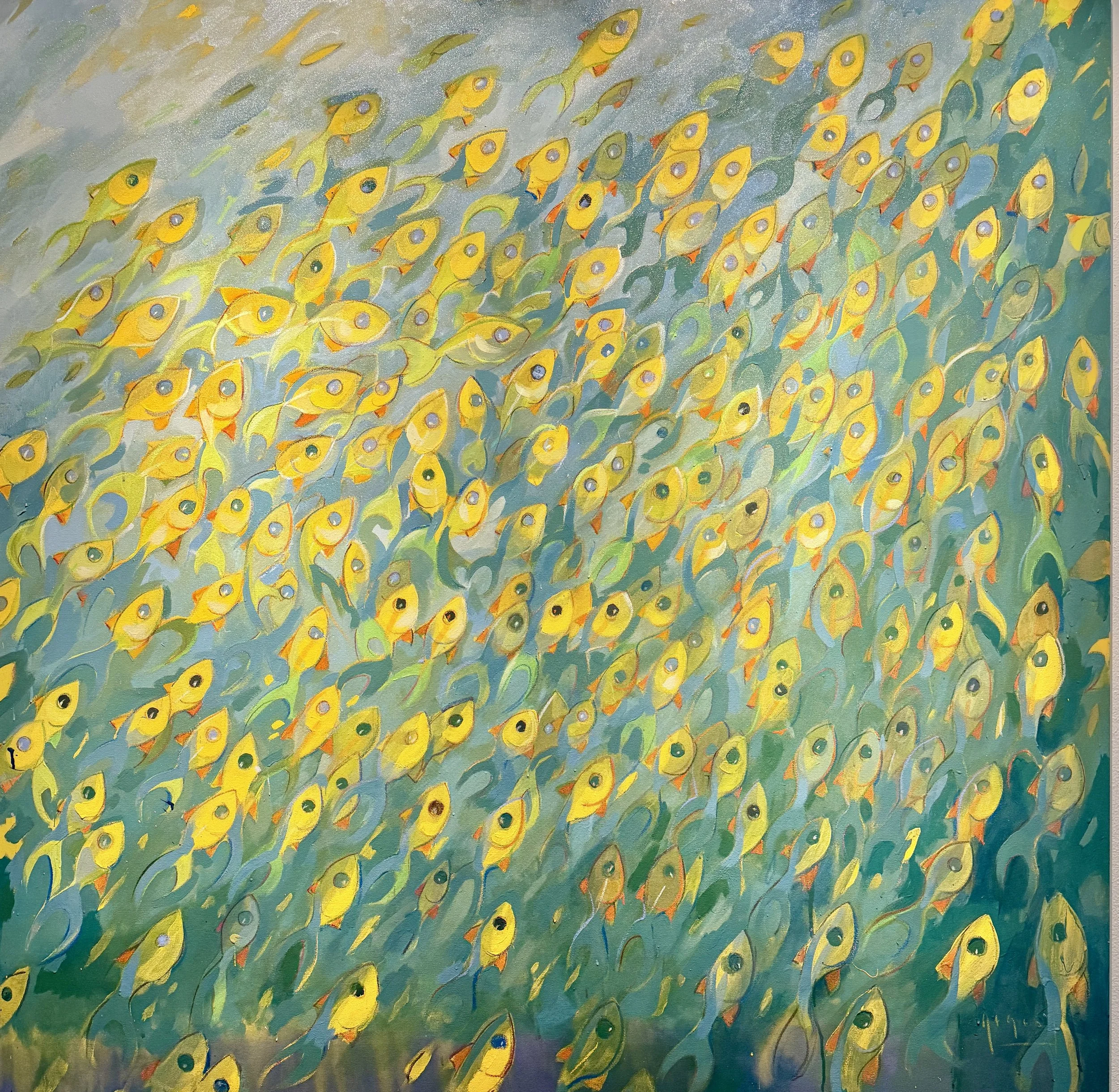 TIM JAEGER, CITRUS SWIMMER, 2026, oil + acrylic on canvas, 72” x 72”, available @ 502 Gallery, Sarasota, FL