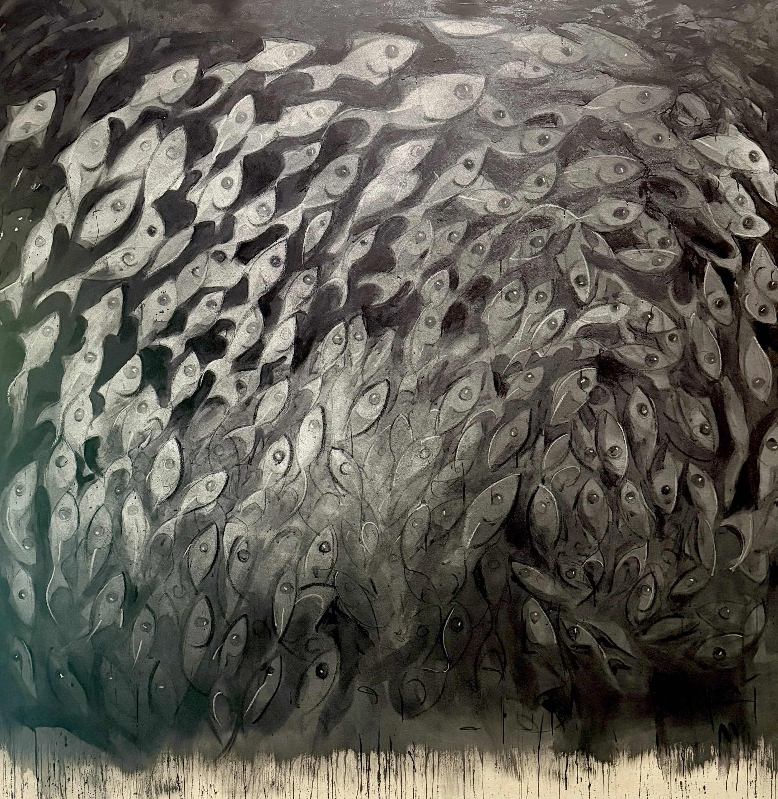 TIM JAEGER, NIGHT SWIMMING, 2026, oil + acrylic on canvas, 72” x 72”, available @ 502 Gallery, Sarasota, FL