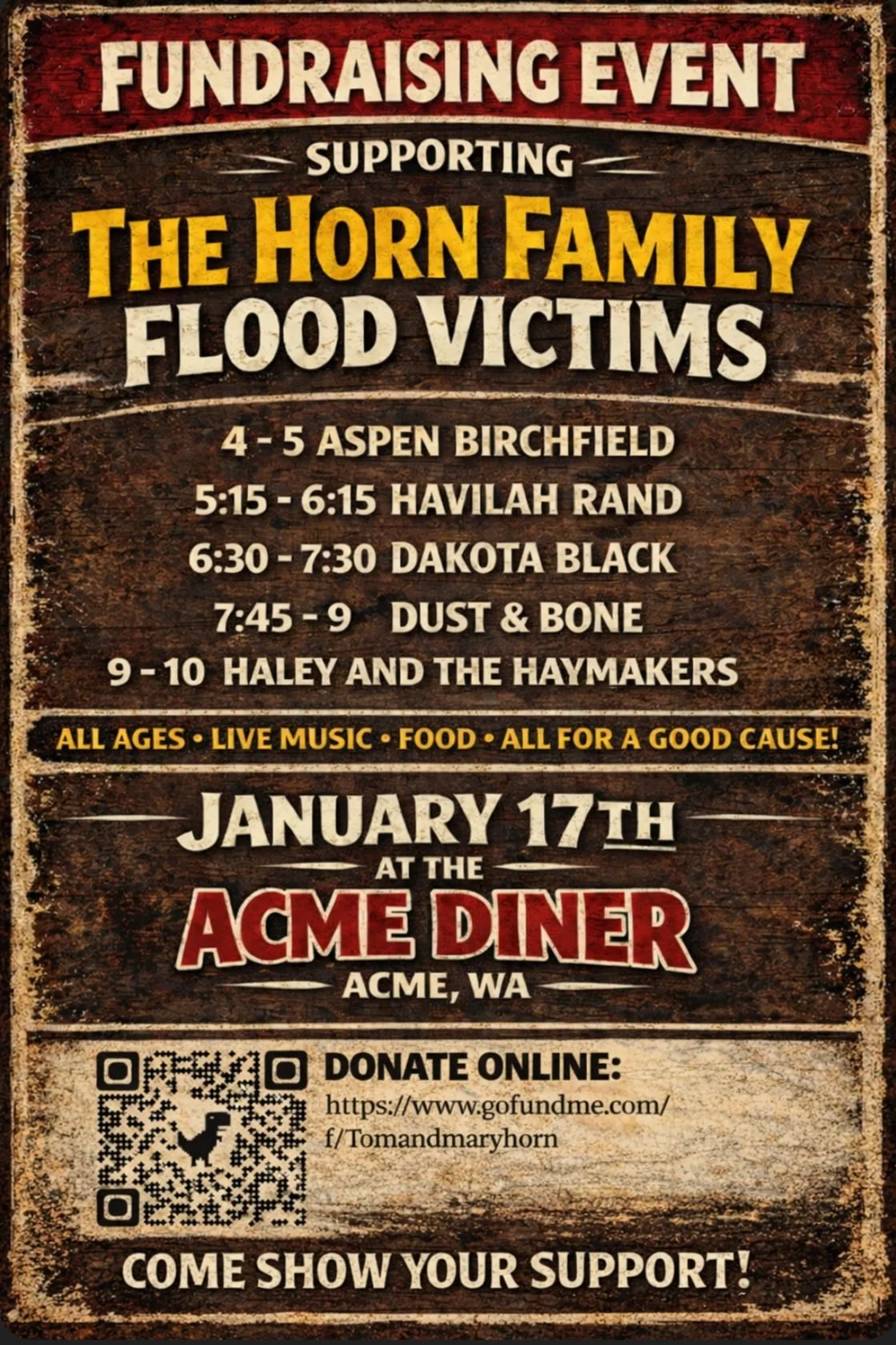 LIVE MUSIC - Community Fundraiser for the Horn Family
