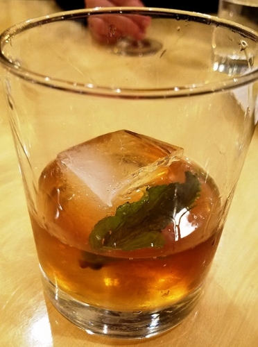 Barrel-aged, Old Fashioned Cocktail called the "Barrel No. 4 - The Lion" which has Clyde Mary's Whiskey, Laird's Apple Brandy, Fruitlab Ginger Liquer