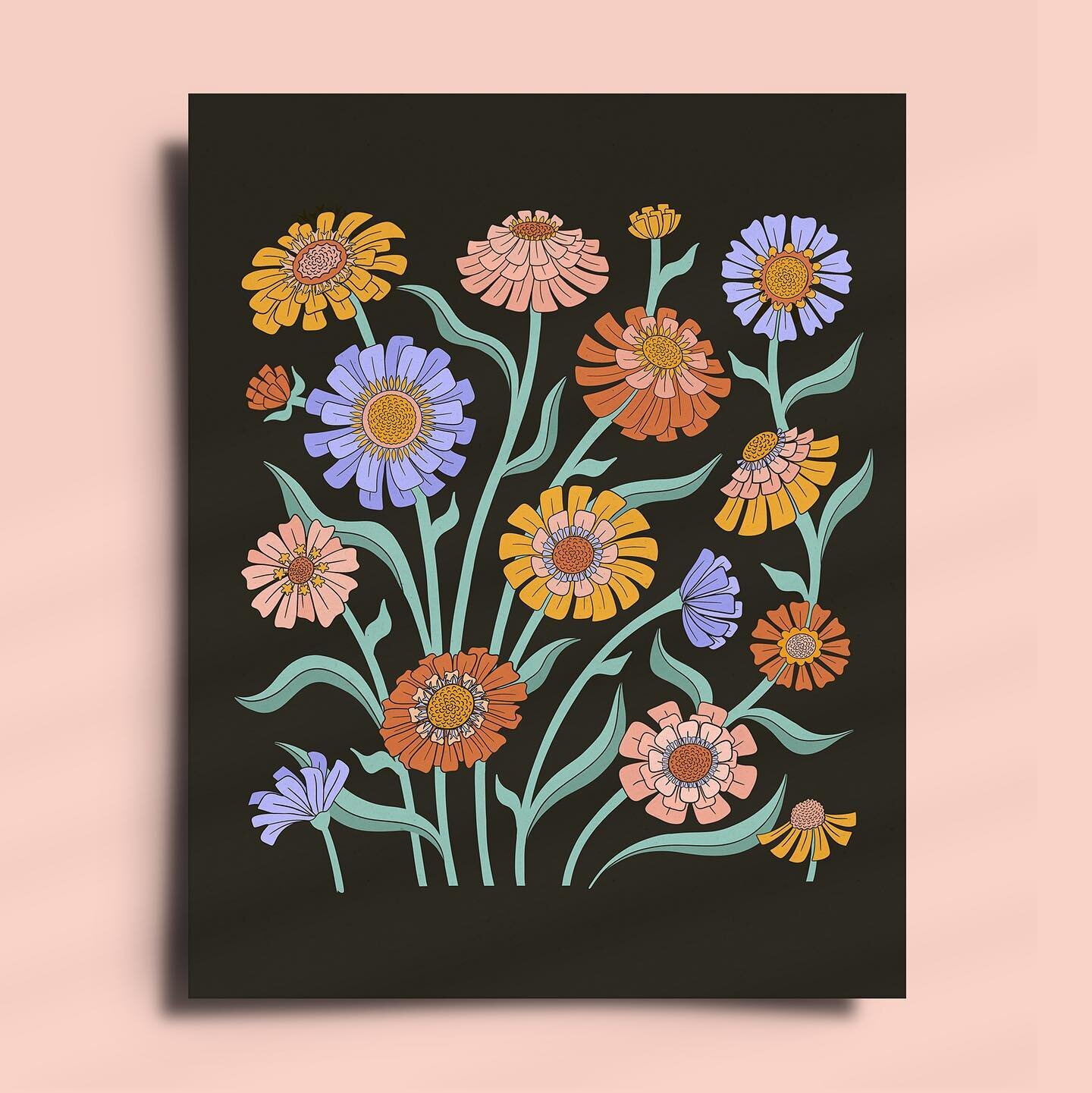 Just a little weekend floral play. After drawing daisies last week, I felt inspired to pick another flower type to experiment with. So I decided I should start with one of my favorite flower types - zinnias! There&rsquo;s a ton of variety among zinni