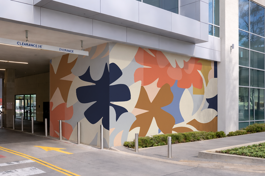 Abstracted Botanical Mural in Parking Garage Entry