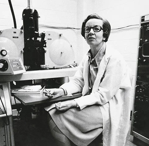 Franklin with lab equipment.