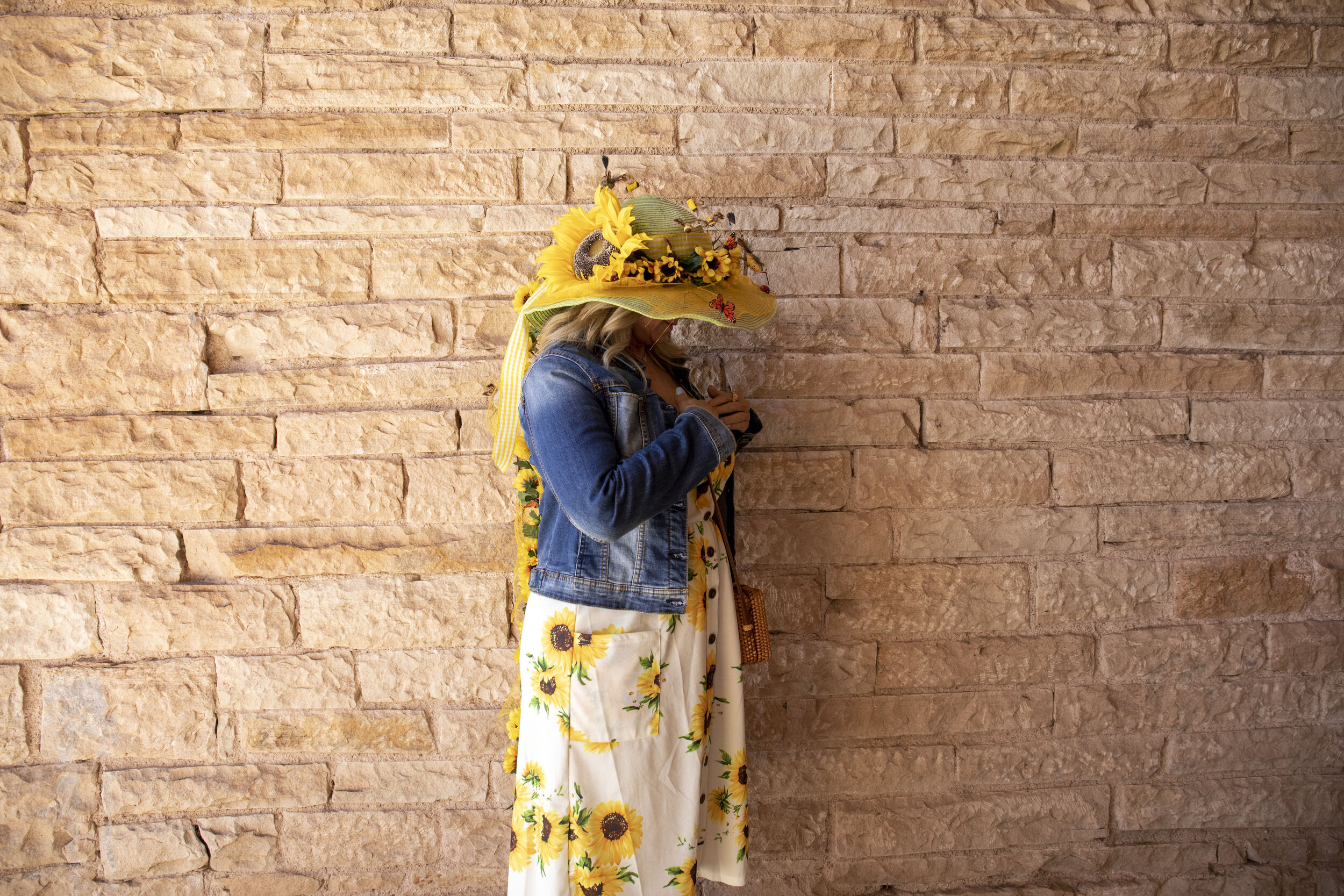 Cynthia Green in her sunflower hat that she designed for the hat festival where she was a participant in the hat parade.