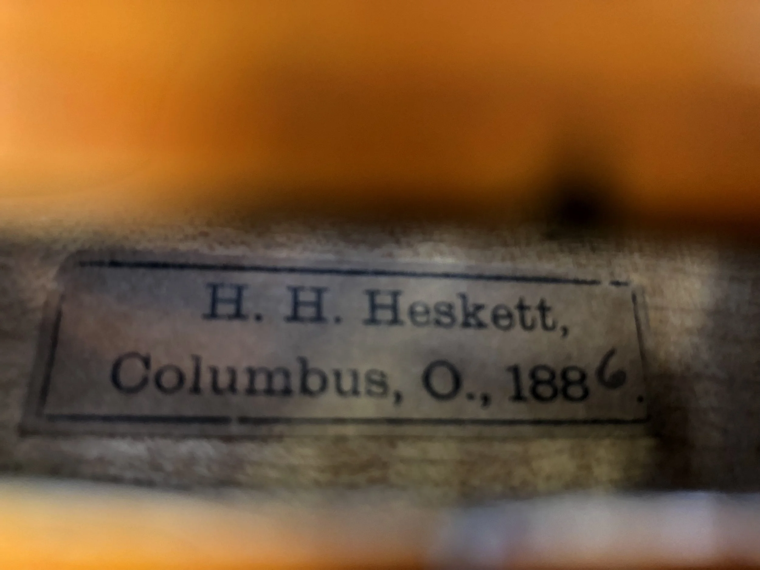 Tulsa Strings Violin Shop - H. H. Heskett Columbus, OH 1886 Violin Label.jpg