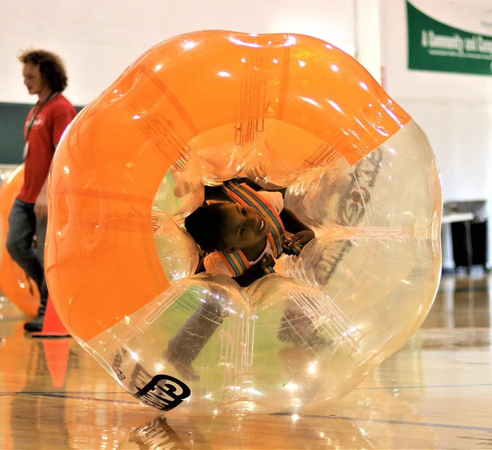 Bubble soccer was just one of the games kids played in our Game On! camp.