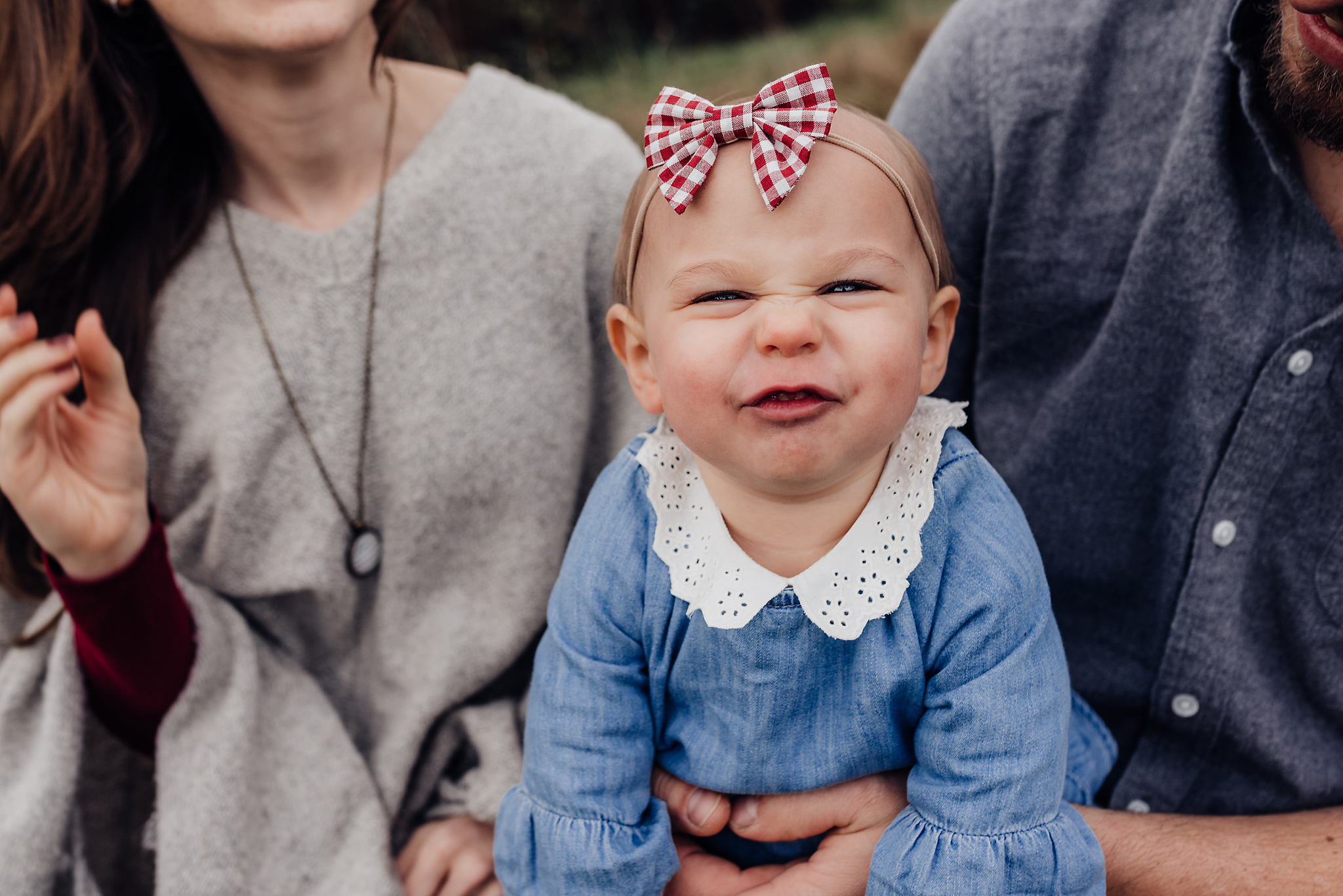 One year old making silly face at camera