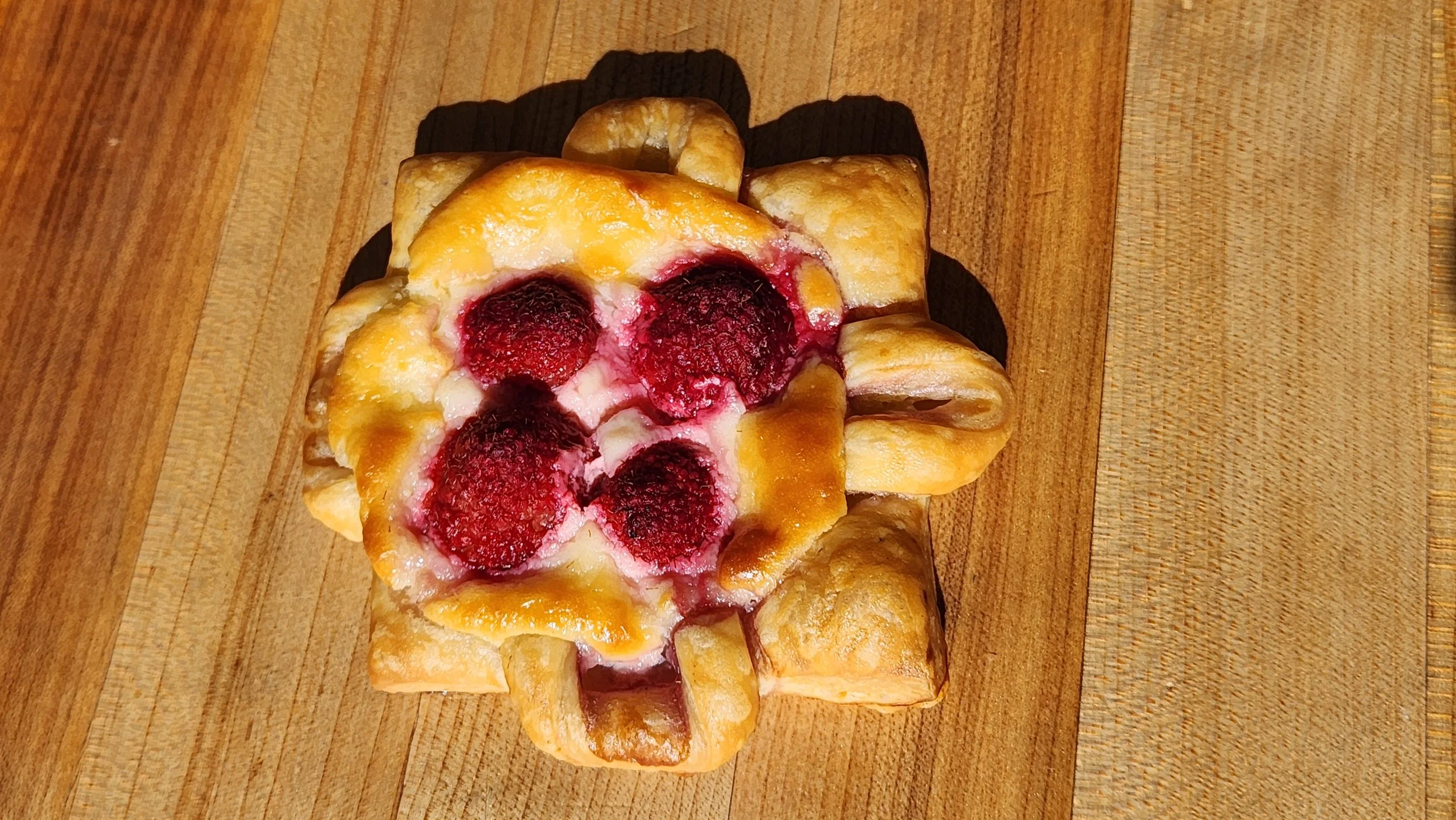 Raspberry Rhubarb cream cheese pastry flower