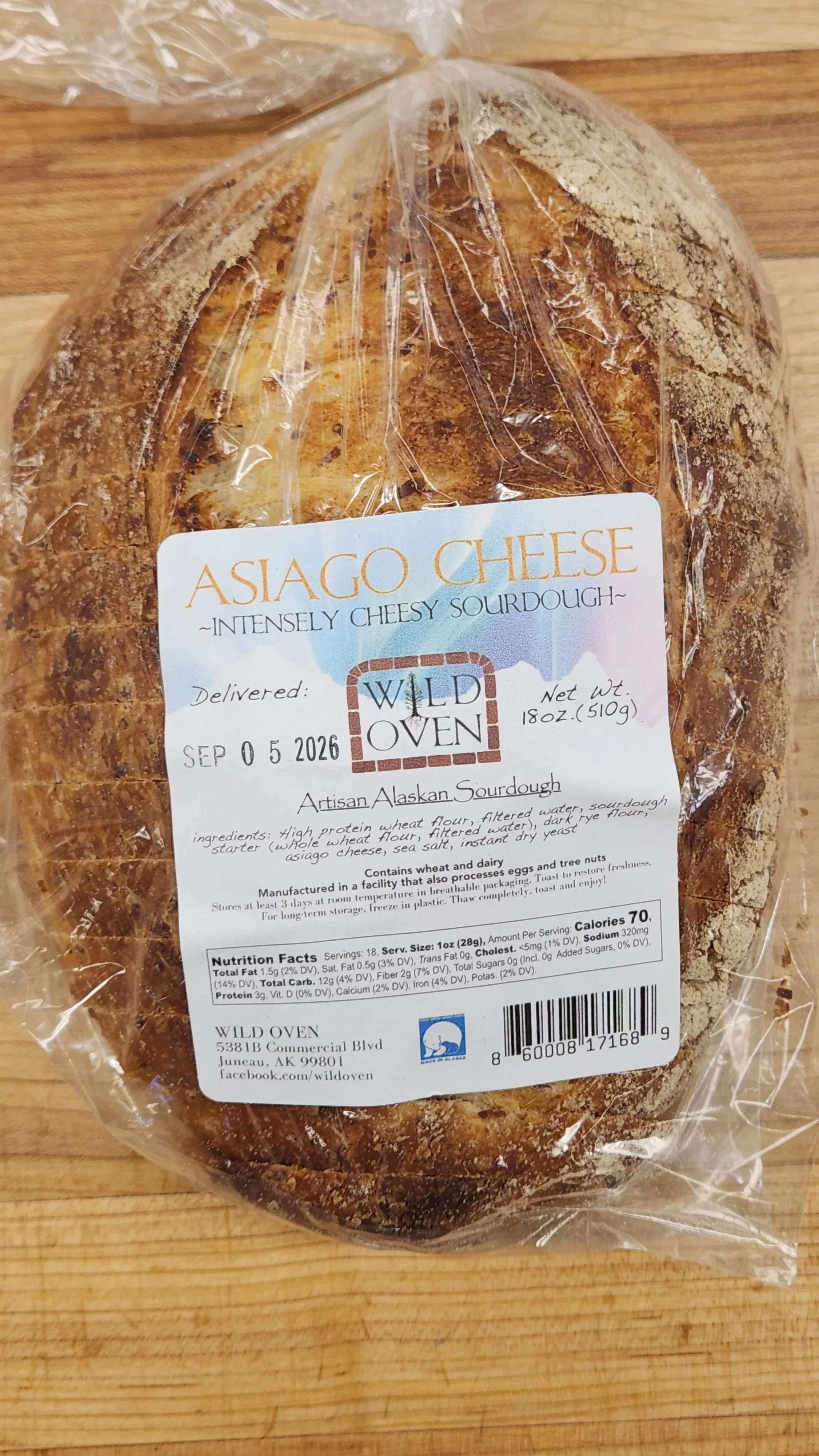 Frozen and sliced Asiago Cheese Loaf
