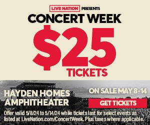 2024 marks 10 years of Live Nation&rsquo;s highly celebrated Concert Week! Between May  8-14, you can purchase $25 tickets for over 5,000 shows taking place all year long.

Get tickets at LiveNation.com/ConcertWeek