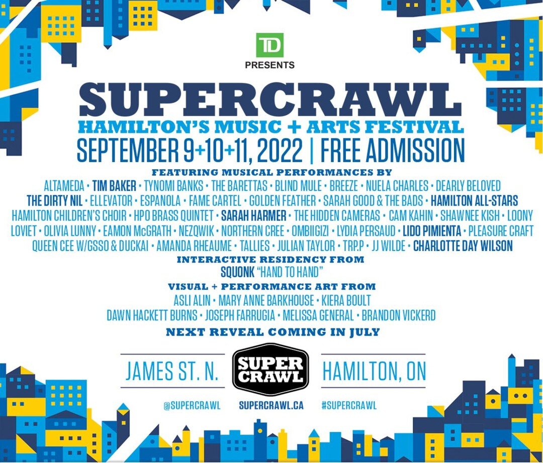 HAMMERTOWN!! We can't wait to play #Supercrawl with you! The line-up is STACKED, we're honoured to be apart of it! Get your tickets in @supercrawl's bio!