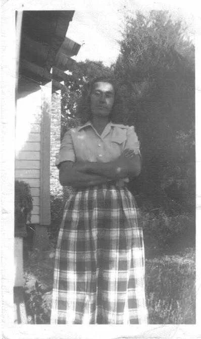 Elsie Hall in front of store