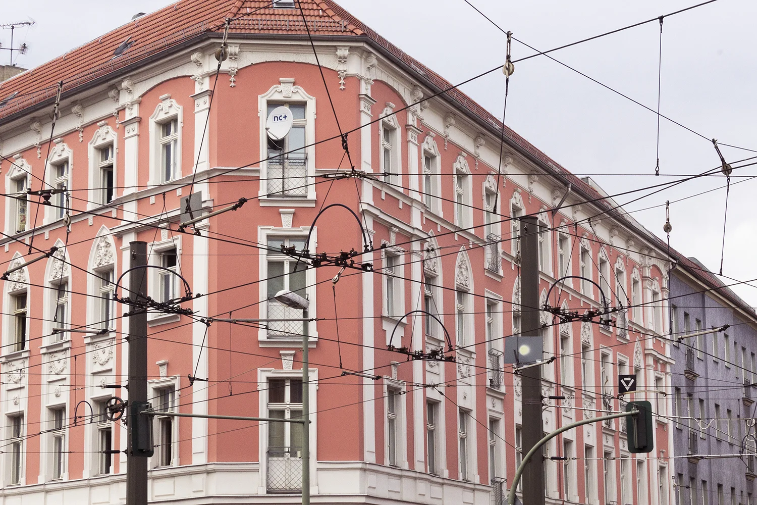 Tram Wires at a Street Corner