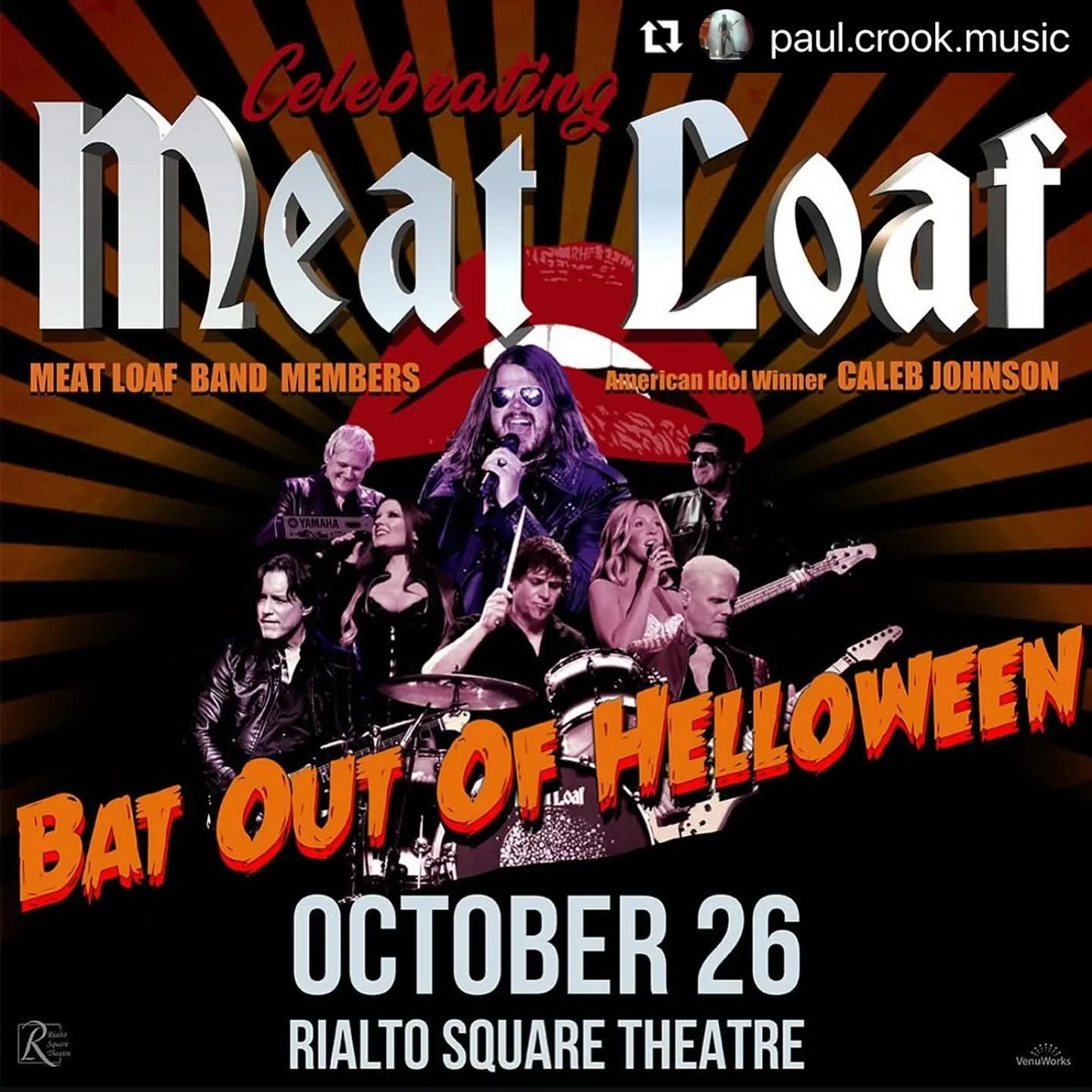 #Repost @paul.crook.music with @use.repost
・・・
We are @celebratingmeatloaf and Rocky Horror in Joliet, IL tonight! 
At @rialtosquaretheatre 
This is the final show of our BAT OUT OF HELLOWEEN tour. 
Lots of questions on why we are not performing t