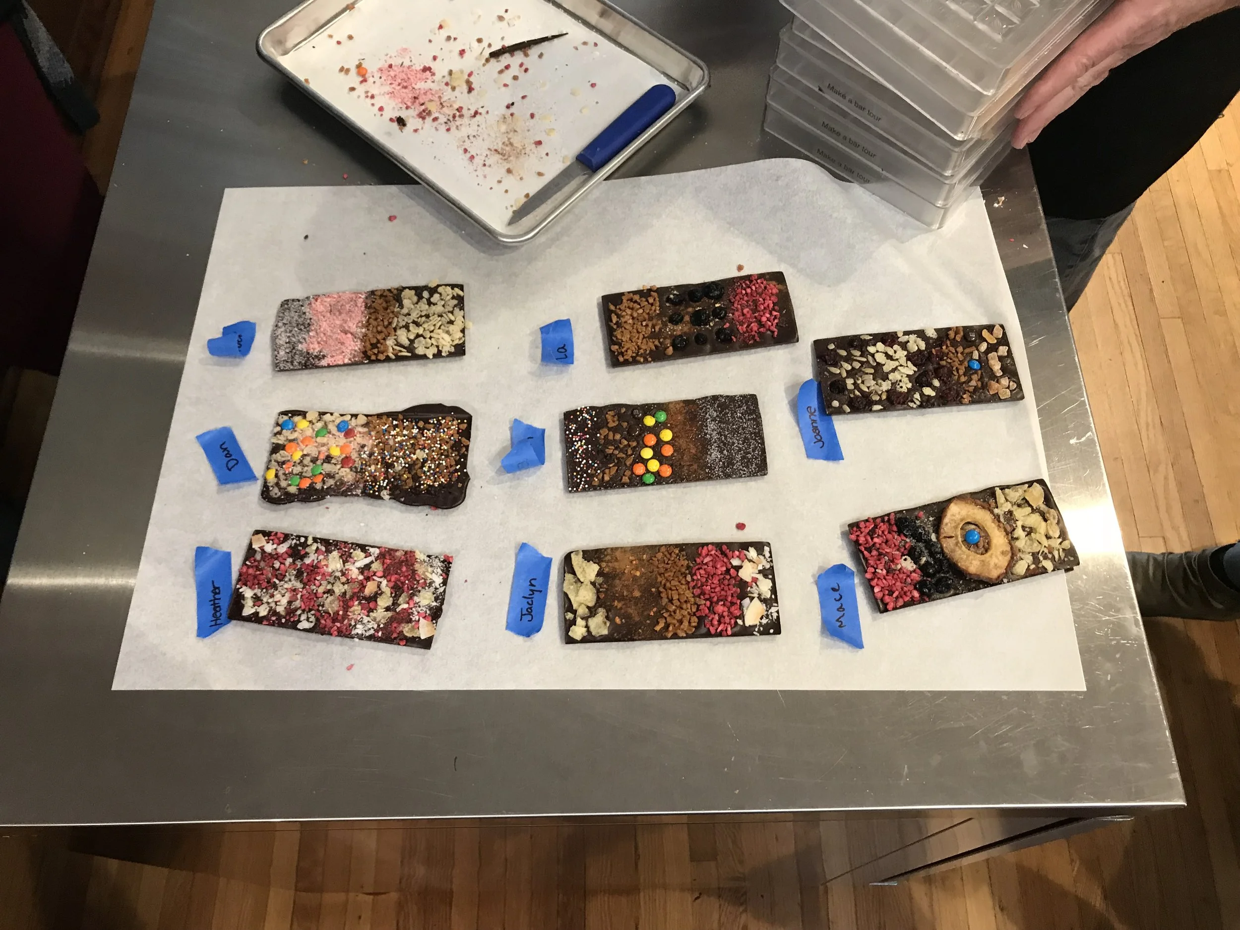 The bars we all made on our tour. Each one is then trimmed (if needed) and put into a bio-degradable bag made of wood! Very cool. Needless to say, the bars sitting on the shelf at Creo look a bit nicer than ours here....but ours tasted awesome! Image Courtesy: Dan Meyers