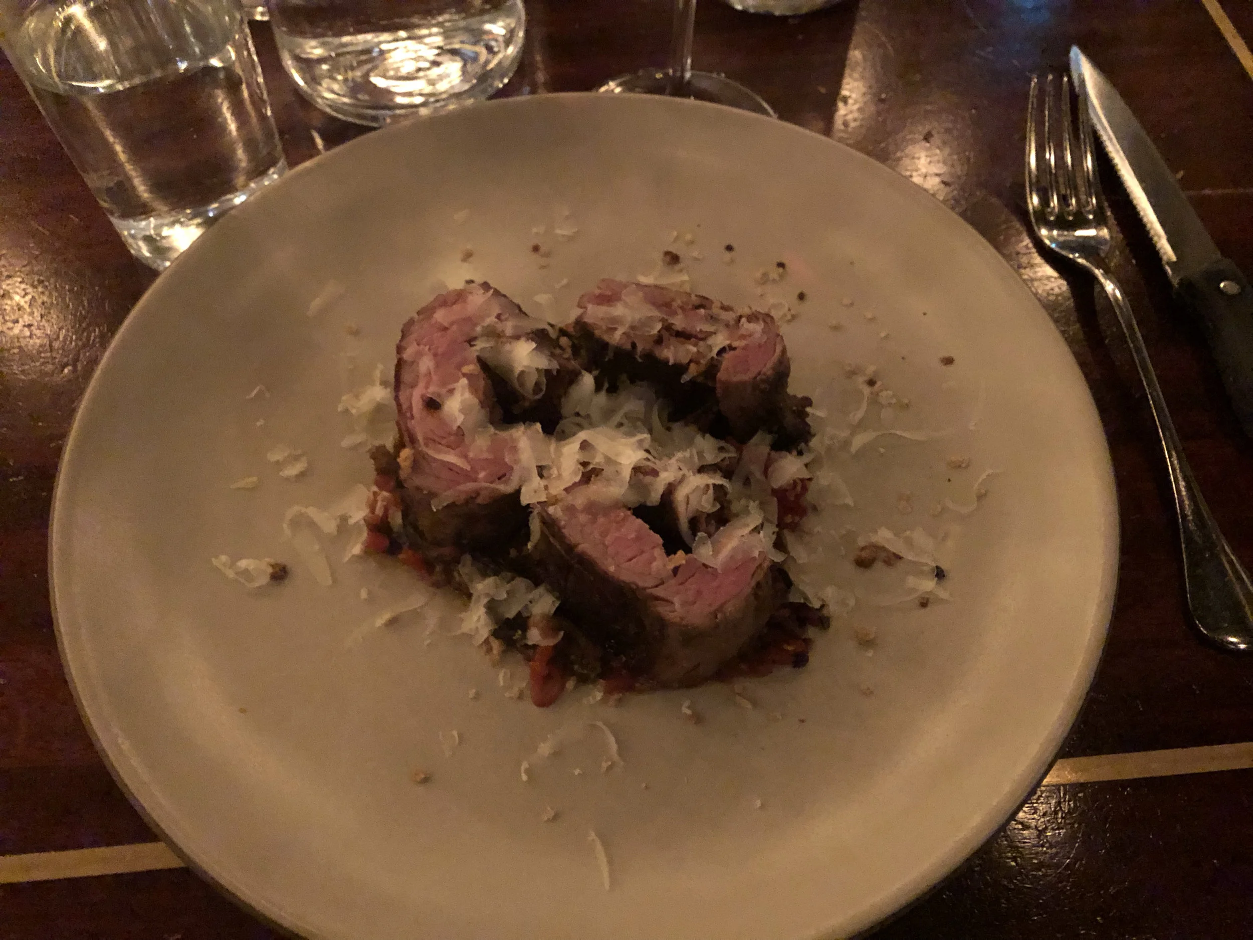  And now for my entree… This was the special the night of our dinner so it’s not listed on the menu. That said, this entree consisted of skirt steak stuffed with parmesan cheese, peppercorn and red pepper relish. It was delectable! Image Courtesy: Dan Meyers 