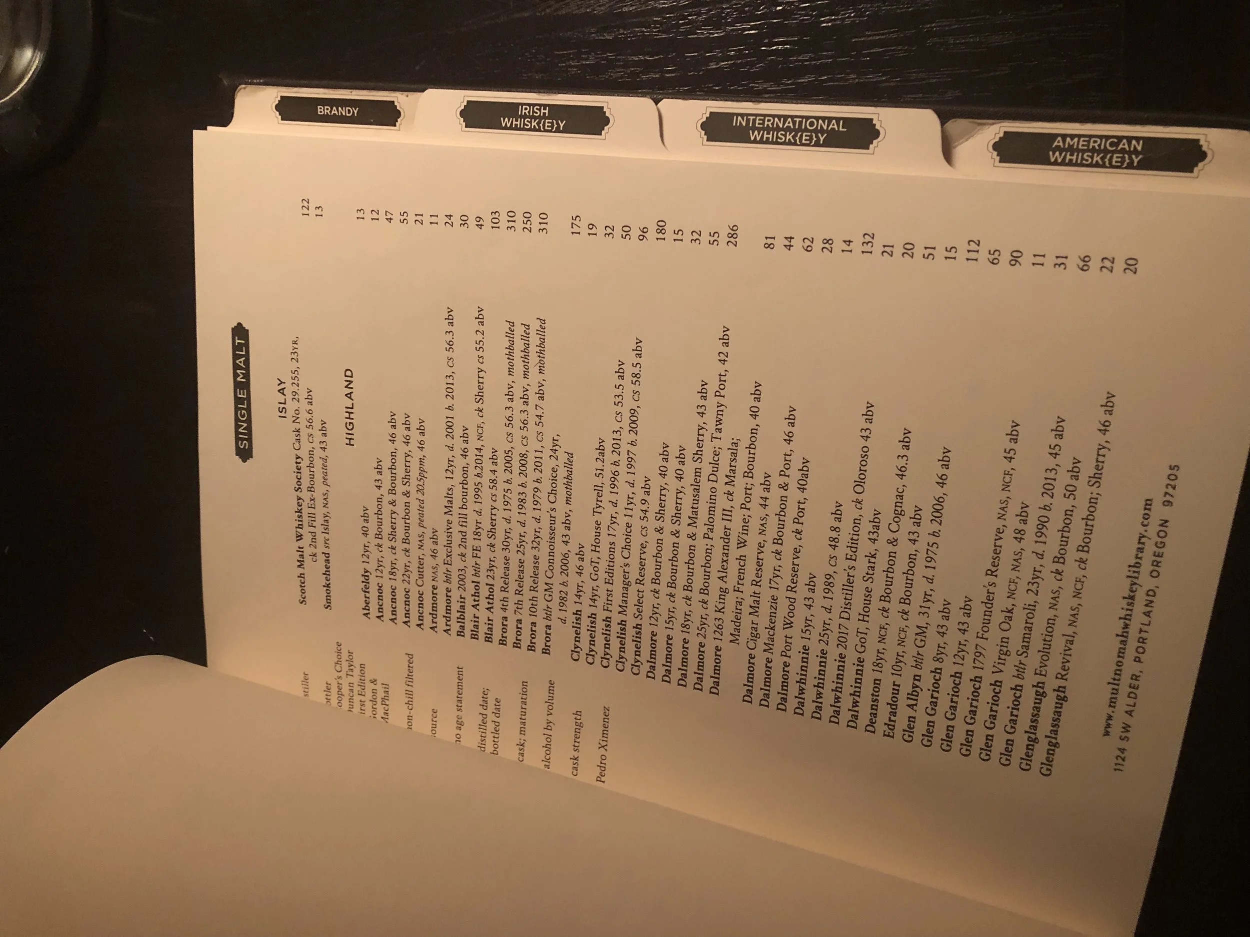 With the whiskey book open you can see some of the options and pricing. Yes, it’s not cheap here…definitely not. That said, the selections are world class AND it doesn’t take much whiskey to change your evening ;). Use Uber or Lyft when drinking… Image Courtesy: Dan Meyers