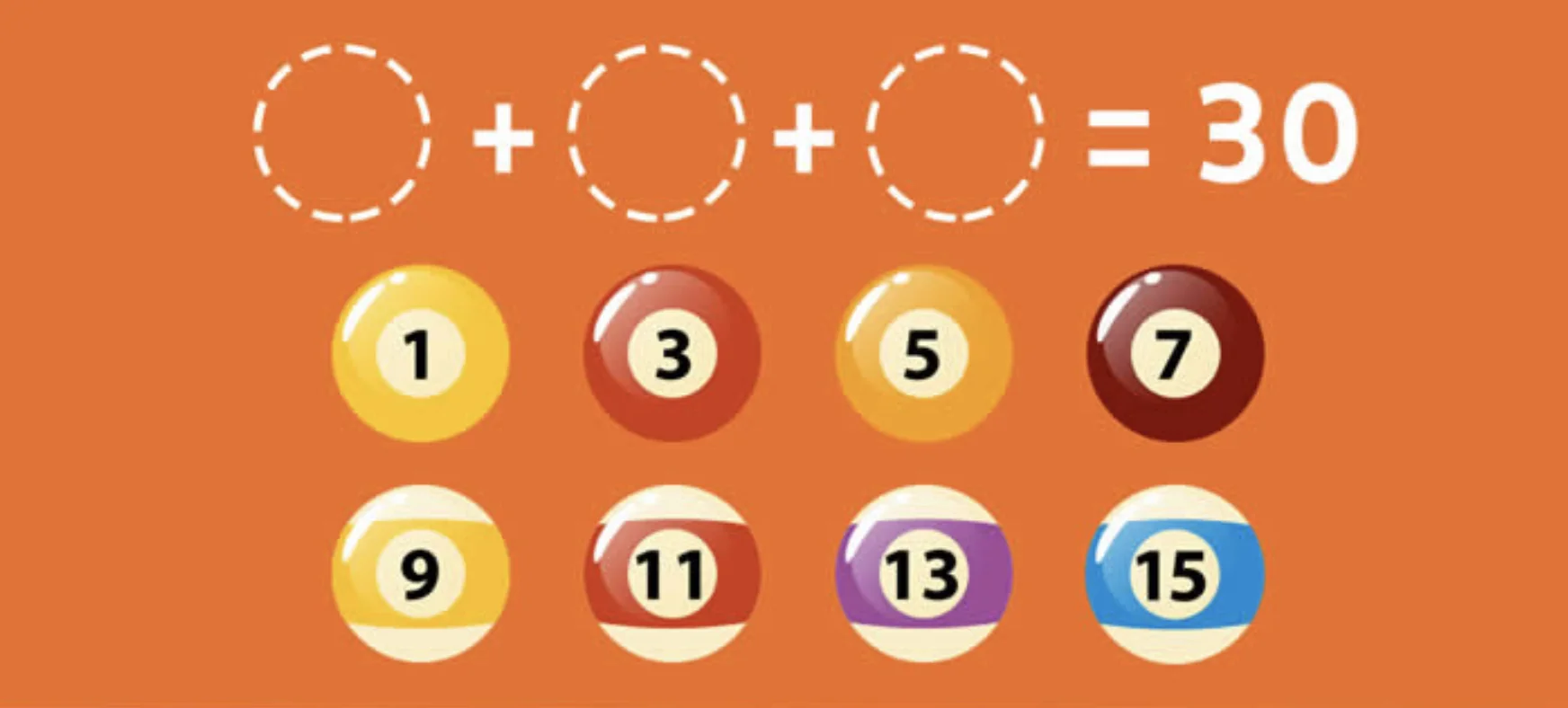 What ball combination can be placed in the dotted line circles to make 30? Image Courtesy: mentalup.co