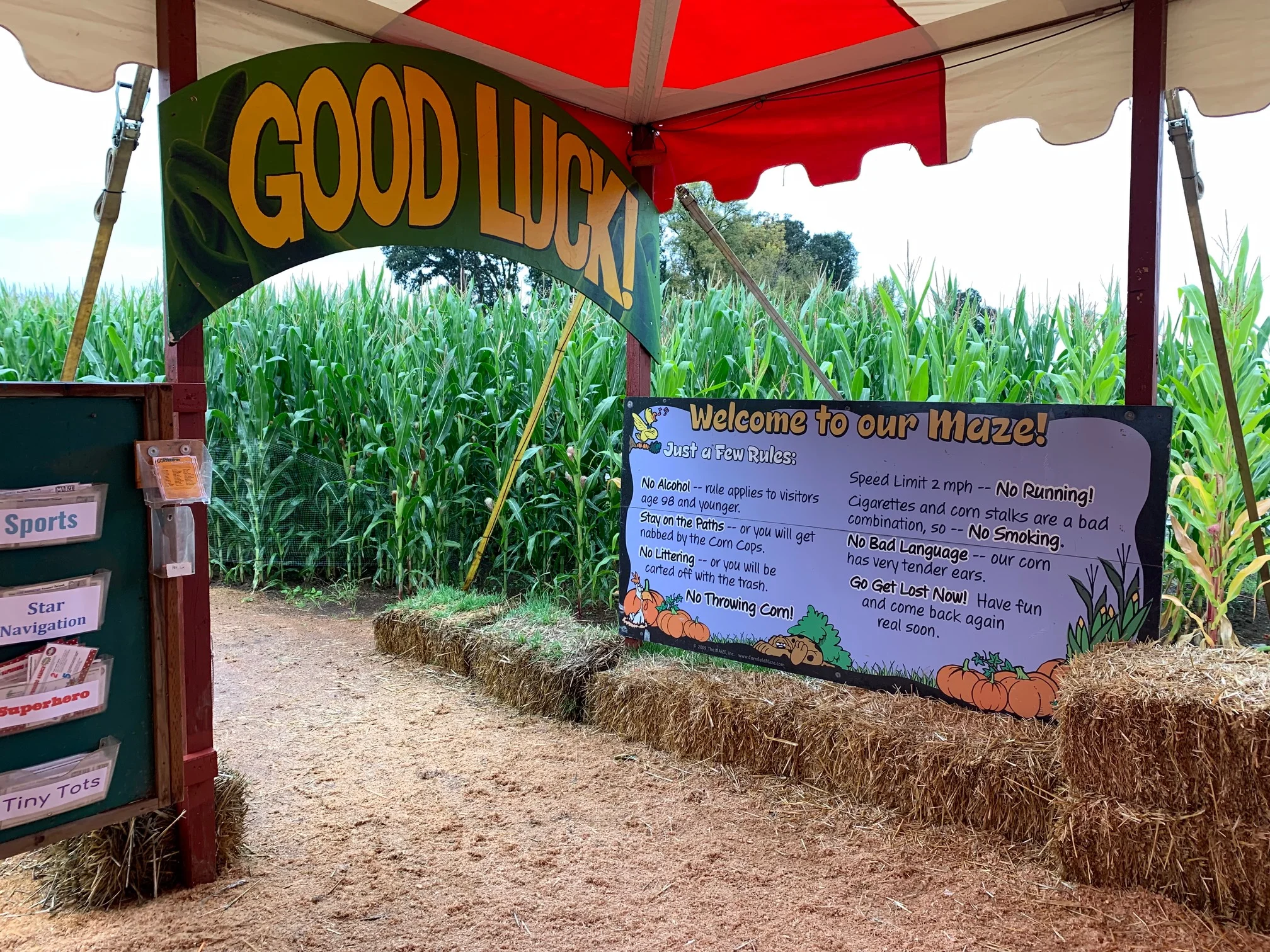  Inside the Corn Maze tent, at the entrance. Oh so much fun! And I have to say. Having been in many-a-corn maze, the Pumpkin Patch maze is so well done. Image Courtesy: Dan Meyers 
