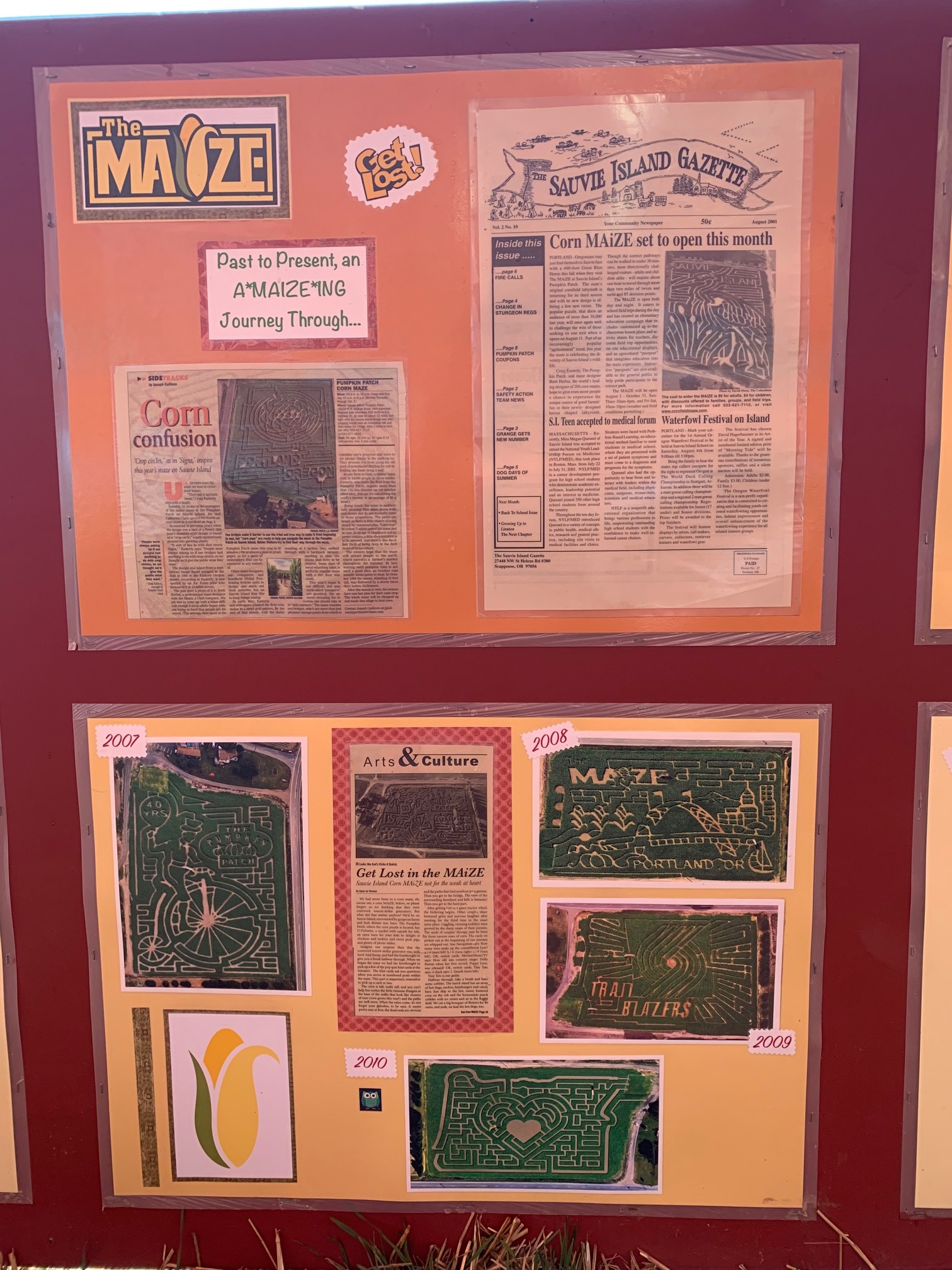  Some of the newspaper coverage and past corn maze designs. Perhaps you can find a maze you did here in years past? Image Courtesy: Dan Meyers 