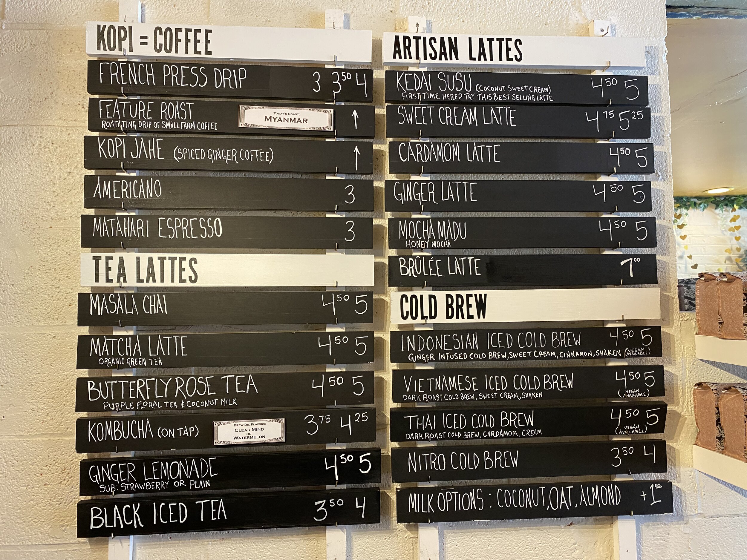The menu board at Kopi Coffee House. Some truly great options here that will have me coming back to explore. Image Courtesy: Dan Meyers