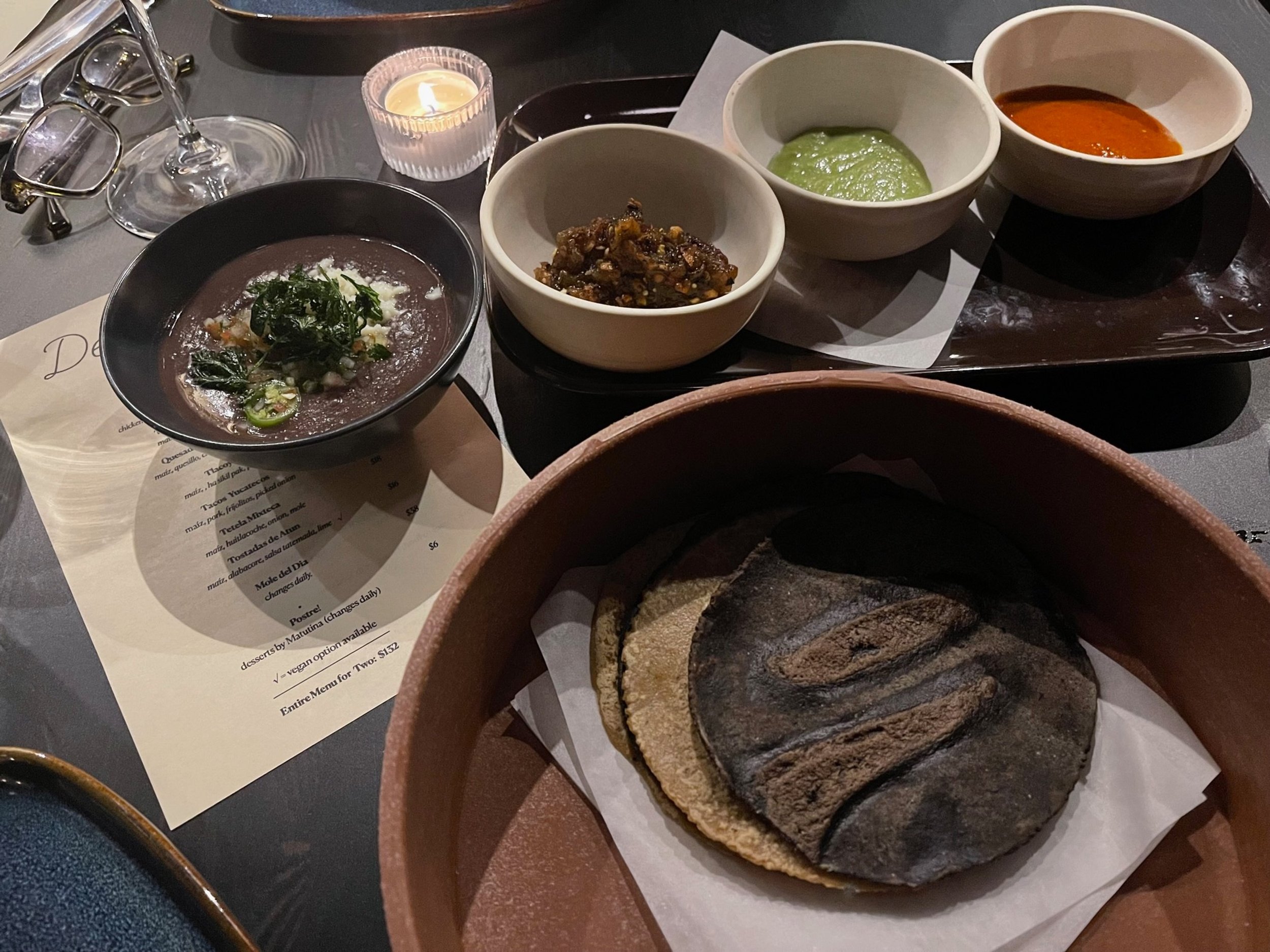 This was how things started, and wow, what a start! These handmade tortillas with the best darn frijoles I’ve ever tasted…all dressed up with your choice of salsa. Amazing. Image: Dan Meyers