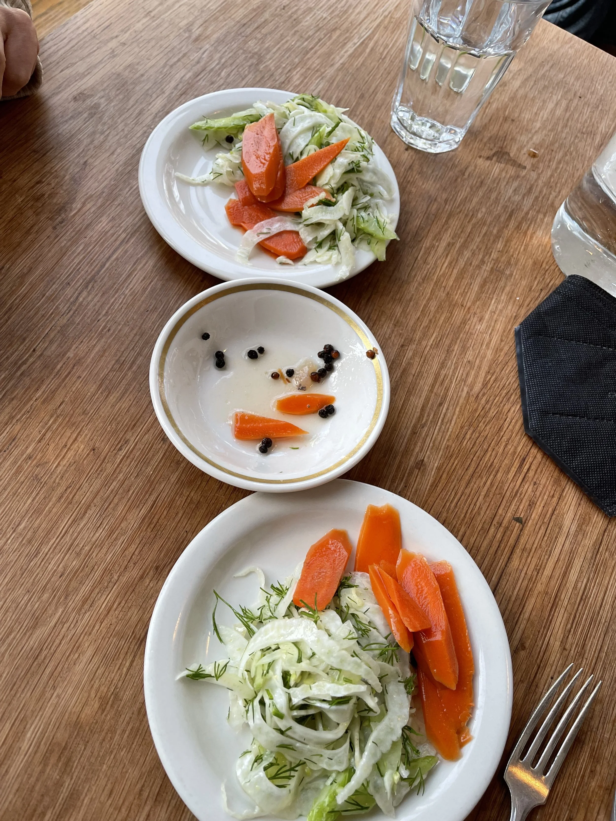  We split these appetizers marrying the fennel and dill salad with the marinated (fermented) carrots. What a great start! Image Courtesy: Dan Meyers 