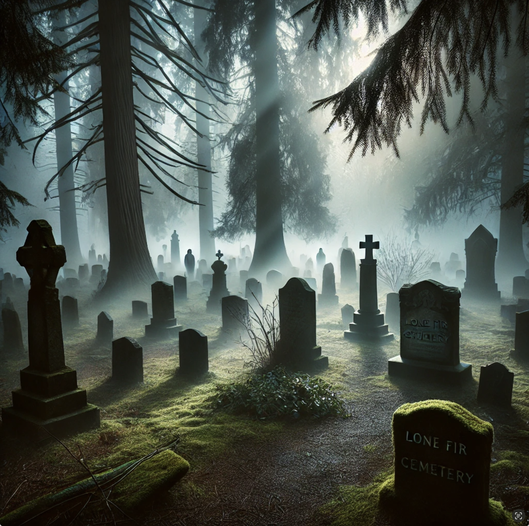 An artistic impression of the Lone Fir Cemetery, Creep indeed! Image: Dalle3