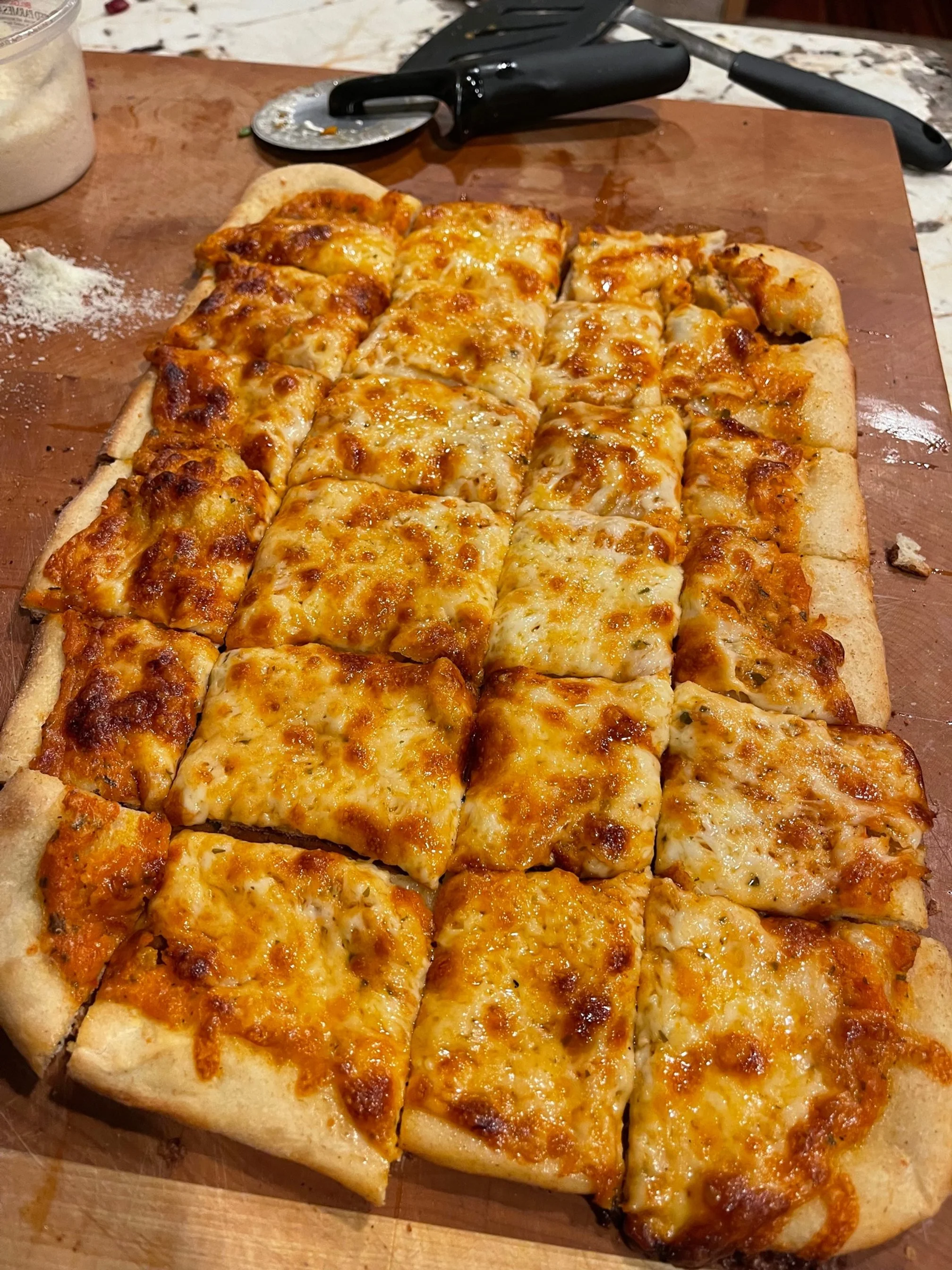 One of three pizzas I made from the below recipe. I like them both circular and square! Image Courtesy: Dan Meyers