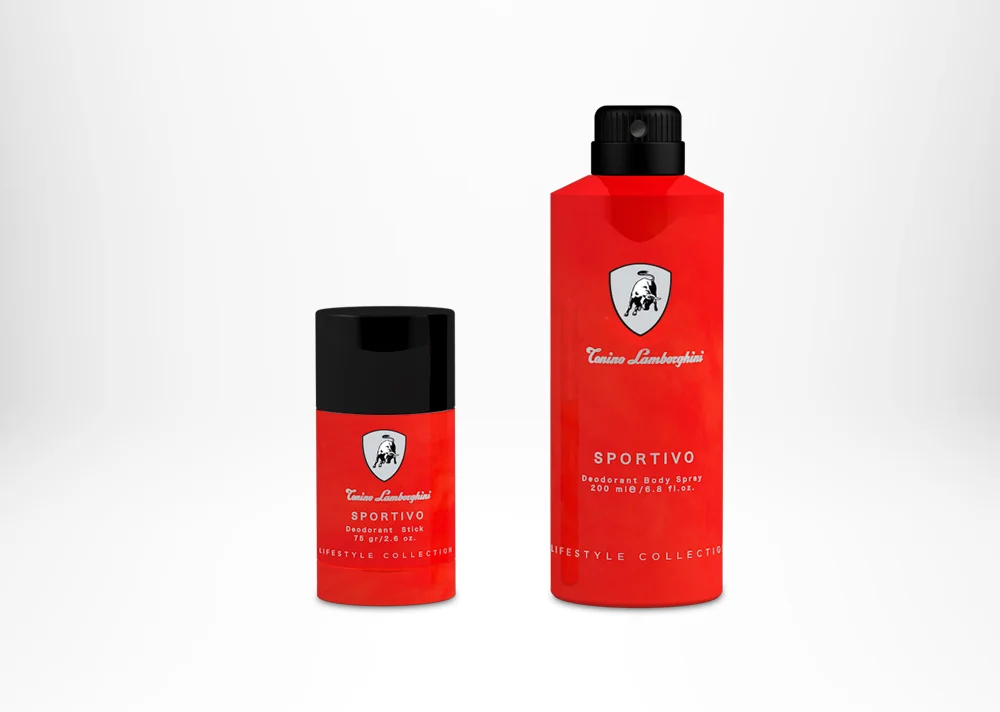 Tonino Lamborghini SPORTIVO Deodorant Stick 75 gr / 2.6 fl. oz. Tonino Lamborghini SPORTIVO Deodorant Body Spray 200 ml / 6.8 fl. oz.