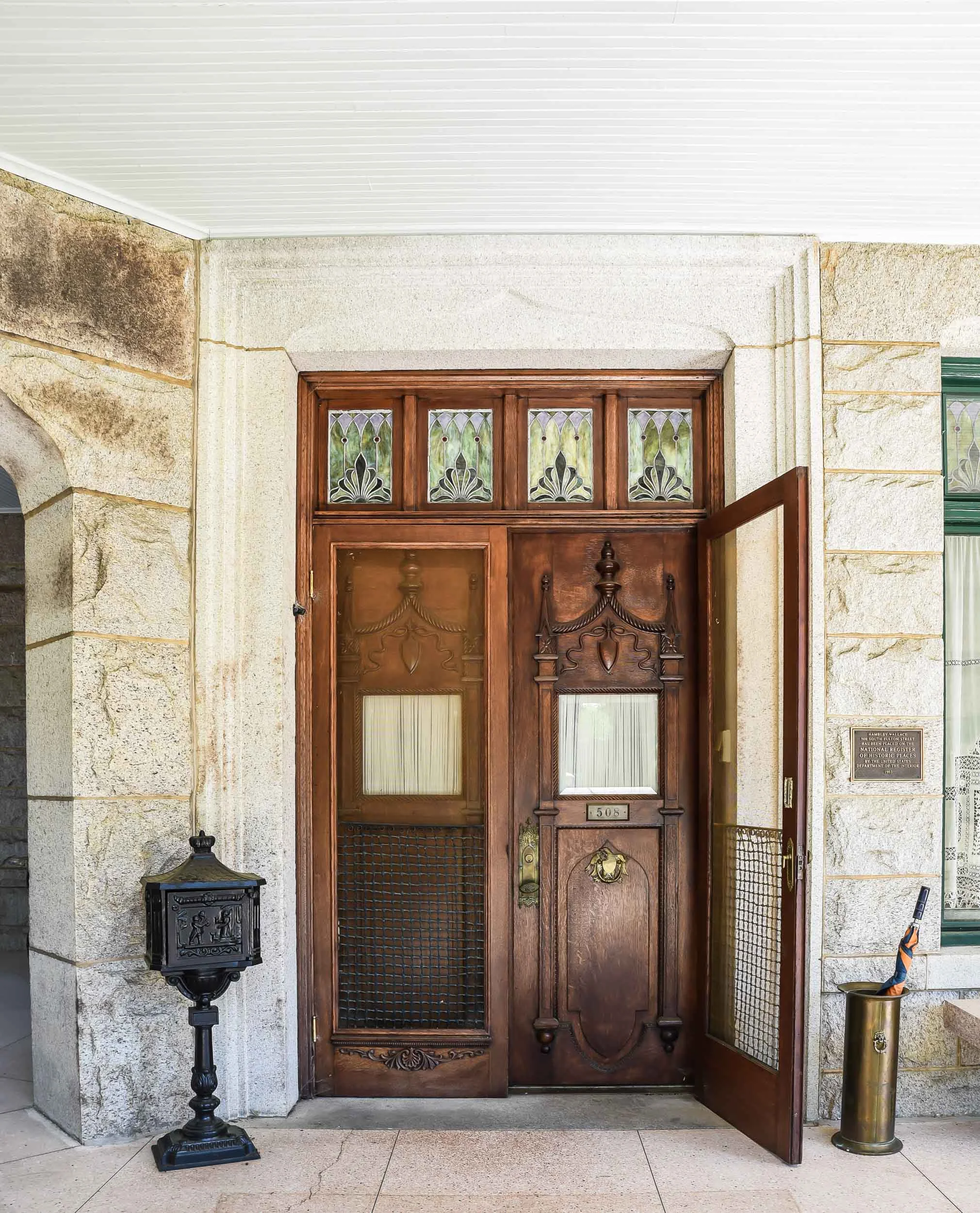 Photography by Erin Comerford for the Historic Salisbury Foundation. The stately front door of the Wallace Hamby House on Fulton Street in Salisbury, North Carolina.
