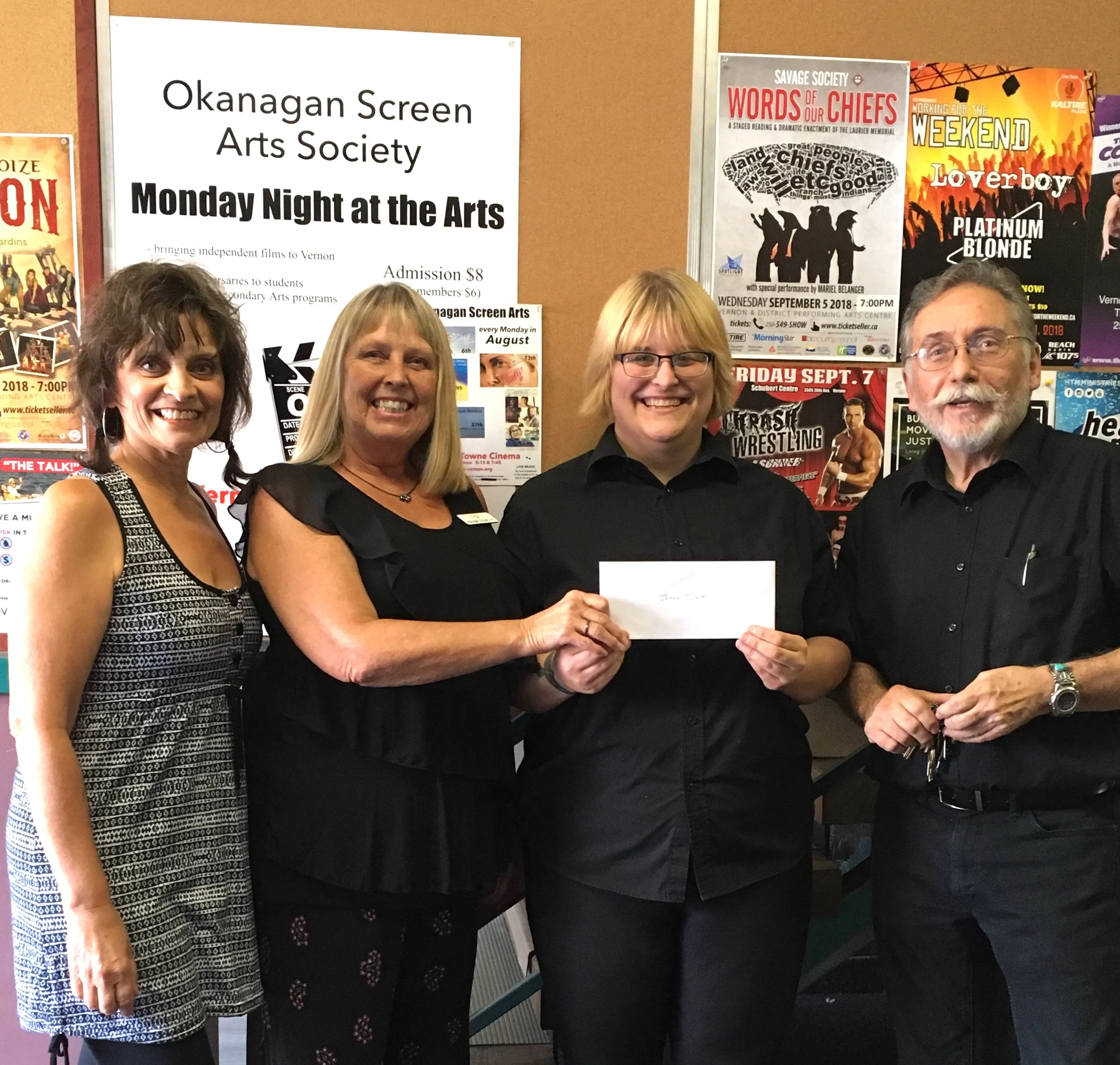 From Left: OSA Reps Sally Evans and Vicki Porter, recipient Jenna Tulak, and Gerry Sellers (Towne Cinema)