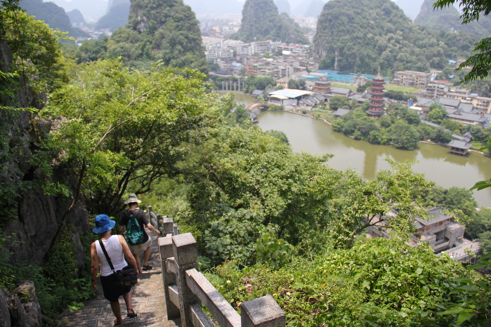 The gorgeous landscape of Guilin - lakes connected by rivers with Karst limestone hills throughout.