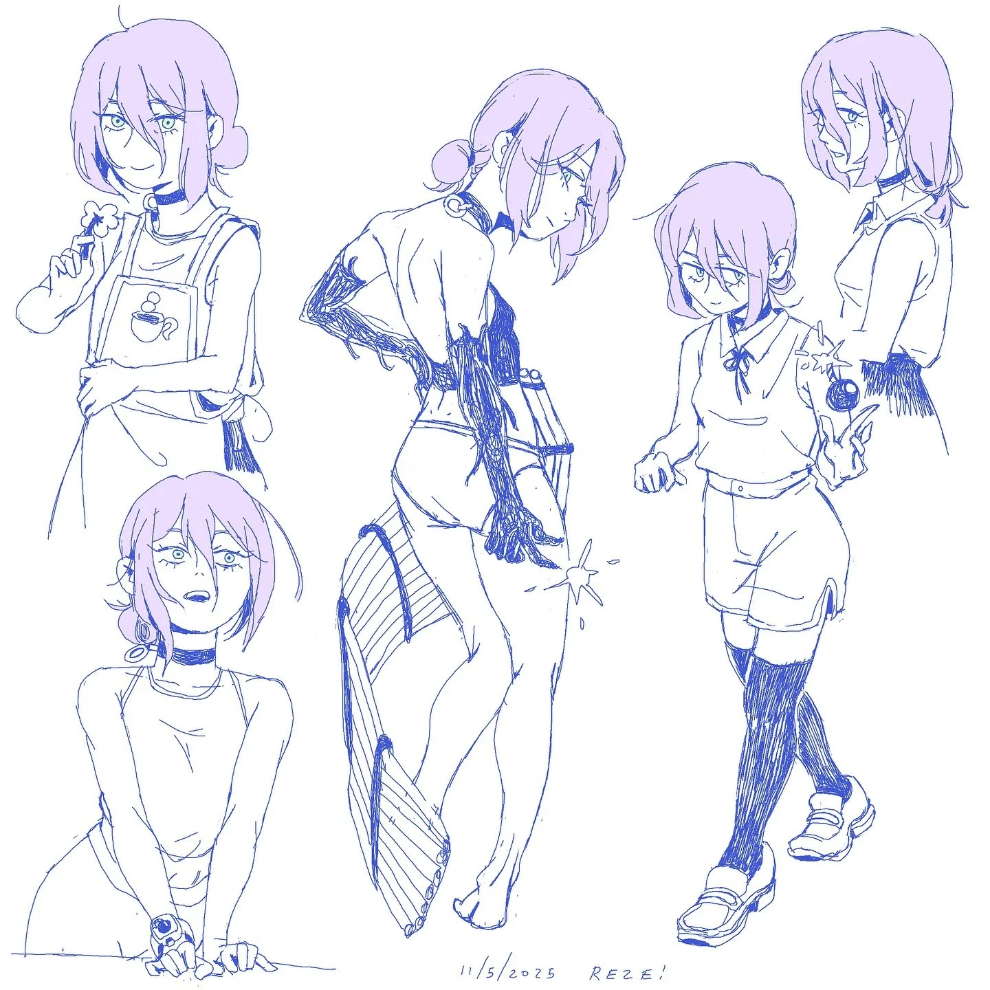 Watched the Chainsaw Man : Reze Arc last night and honestly floored by how good it was! Did some sketches today as an exercise and while I debated posting these or not (bc panties..) figured I&rsquo;d just throw these out there ? Been trying to do mo