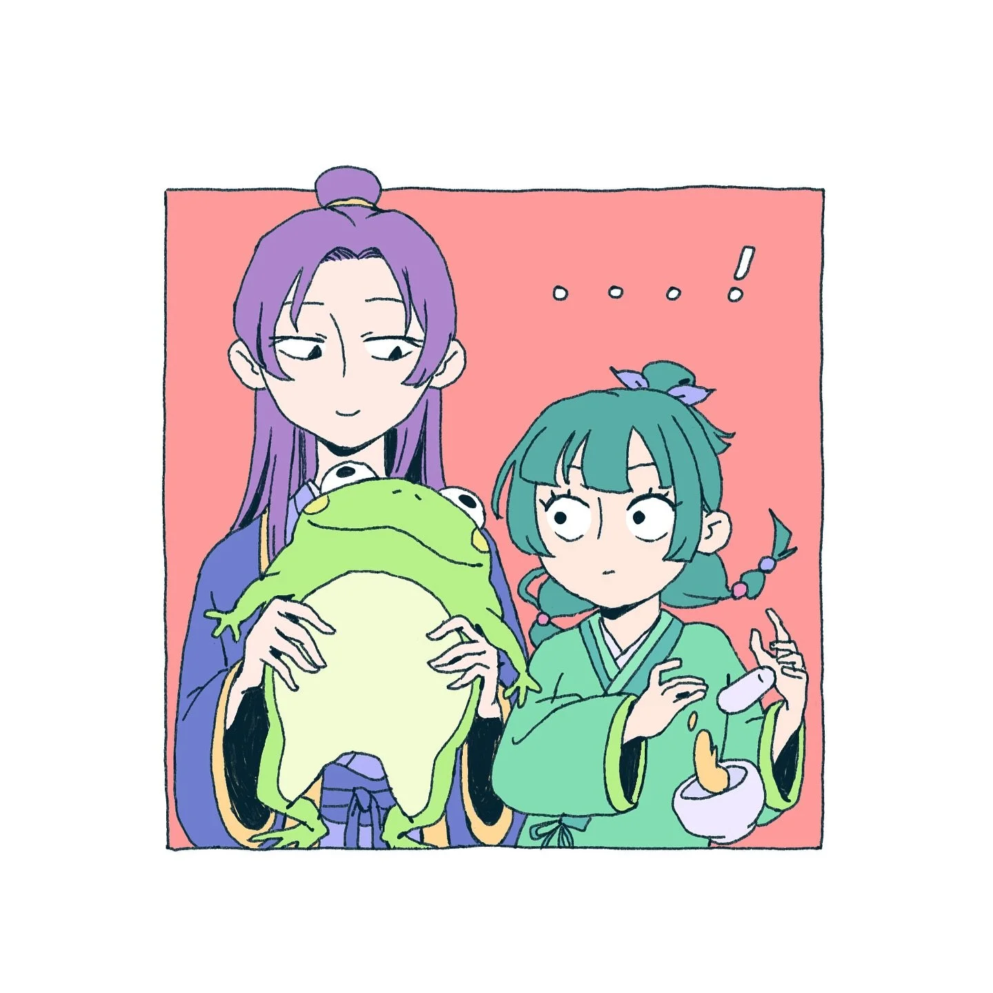 I recently binged all of Apothecary Diaries season 1 and 2 🍄 I definitely want to draw something more serious to sum up my feelings of the show, but for the meantime here is a silly little 🐸 reference hehe