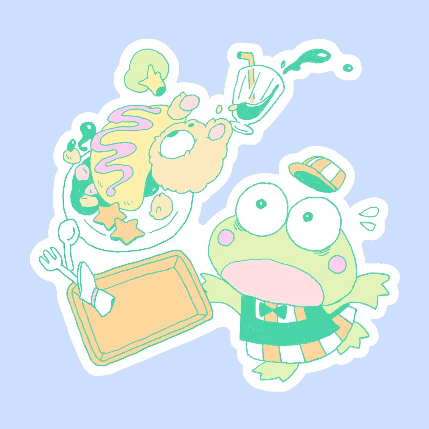 Drew this Keroppi for a cute Cafe Sanrio stamp rally with friends! I didn&rsquo;t know much about Keroppi beforehand so I did a little research and this passage really stuck out to me &ldquo;Although sometimes he can be seen as careless, he makes up 