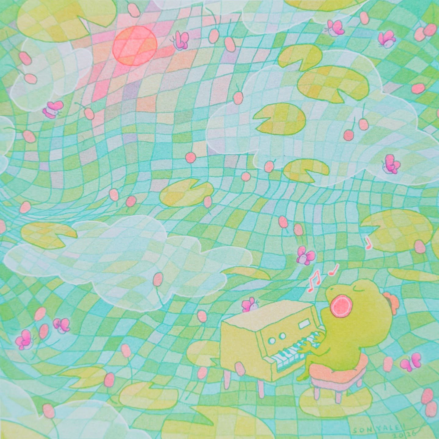 Jam at the Pond! 🐸 🎹 4 color riso inspired by a dreamy little Wurlitzer piano my friend picked up the other day - I&rsquo;ll post a vid in my stories so you guys can hear the sound!