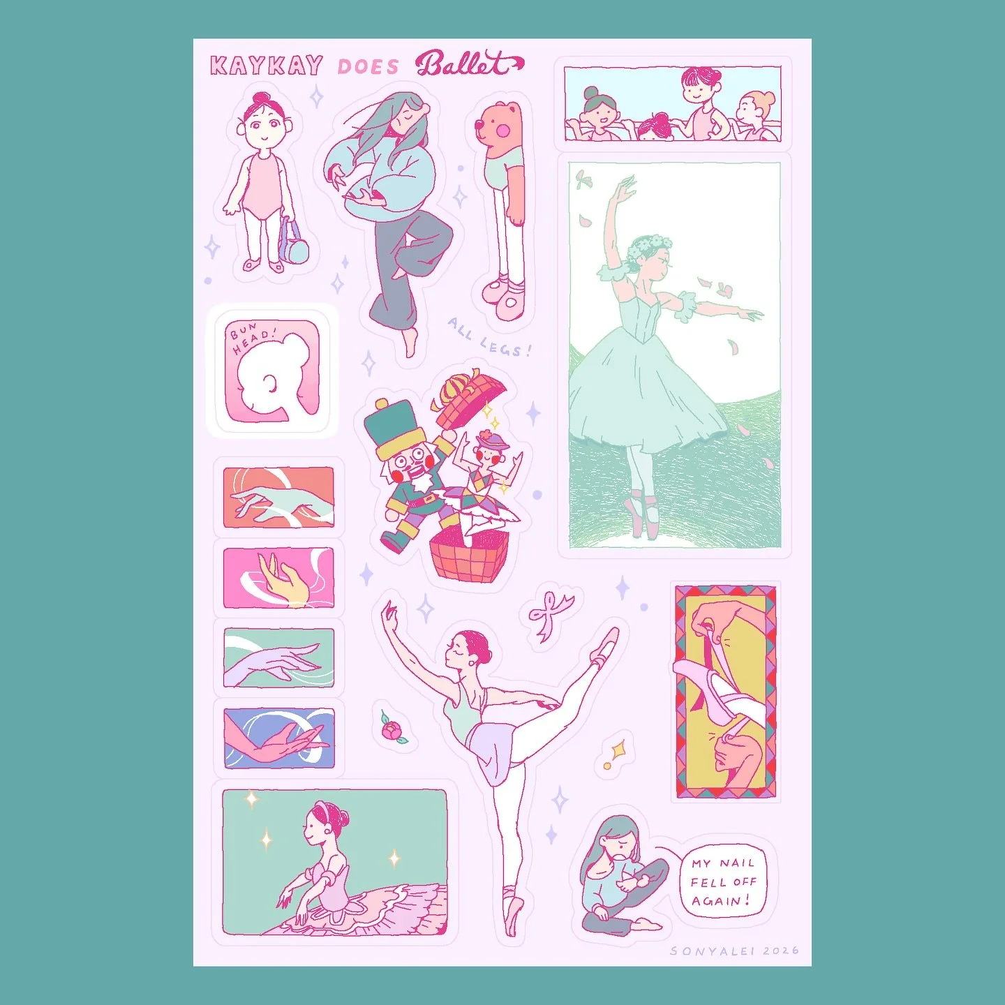 Kaykay Does Ballet 🩰 

A sticker sheet dedicated to my sister @kaykay.han who is an incredible dancer 🤩 Watching her work hard and grow over the years has been crazy inspiring! ✨ Peep this photo from 2015&hellip; 🥺