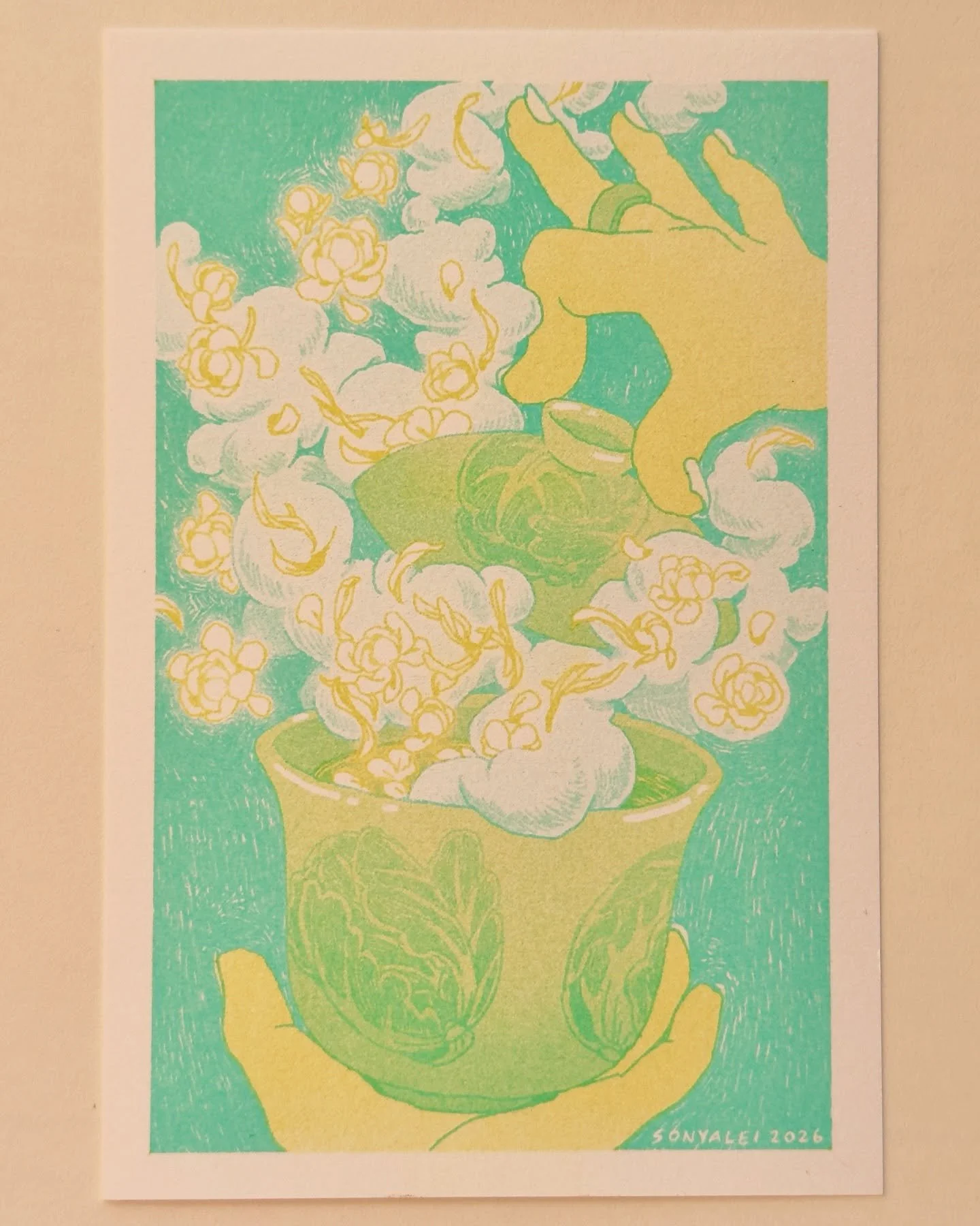 Unleashing the power of jasmine via gaiwan 🍵 🌸 I couldn&rsquo;t decide on one color combo so I opted to make two versions! On one hand I love that the light lime gives the feeling of fresh fragrant tea leaves which is more on theme, on the other ha